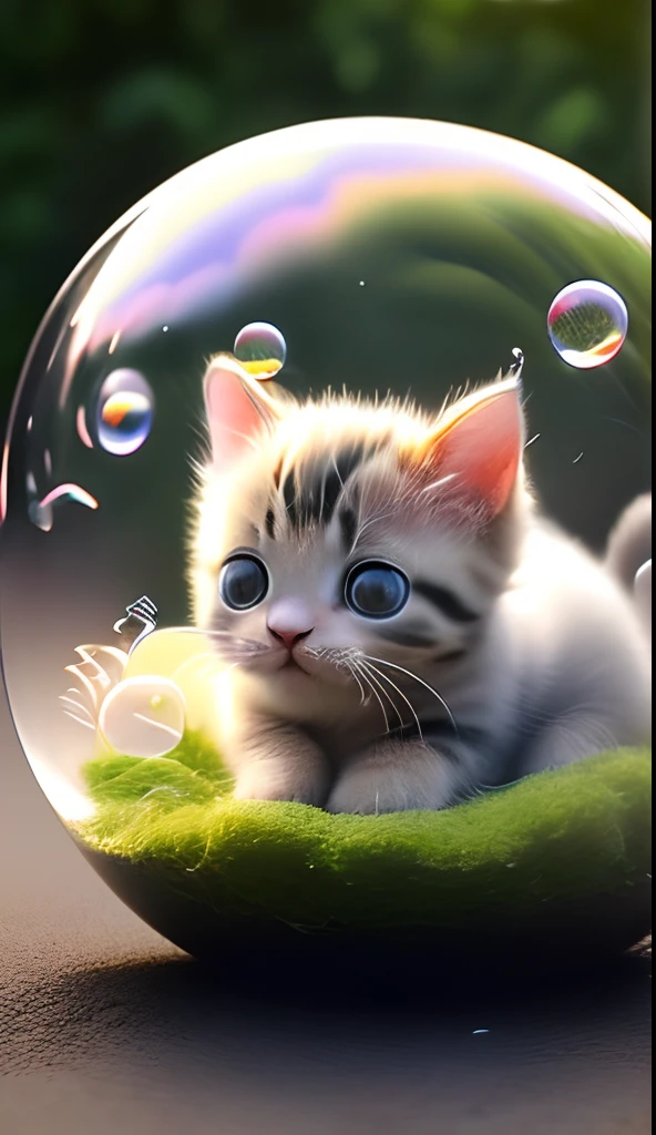 Cute cat in a bubble,Full-figured,Raw photo, Realism