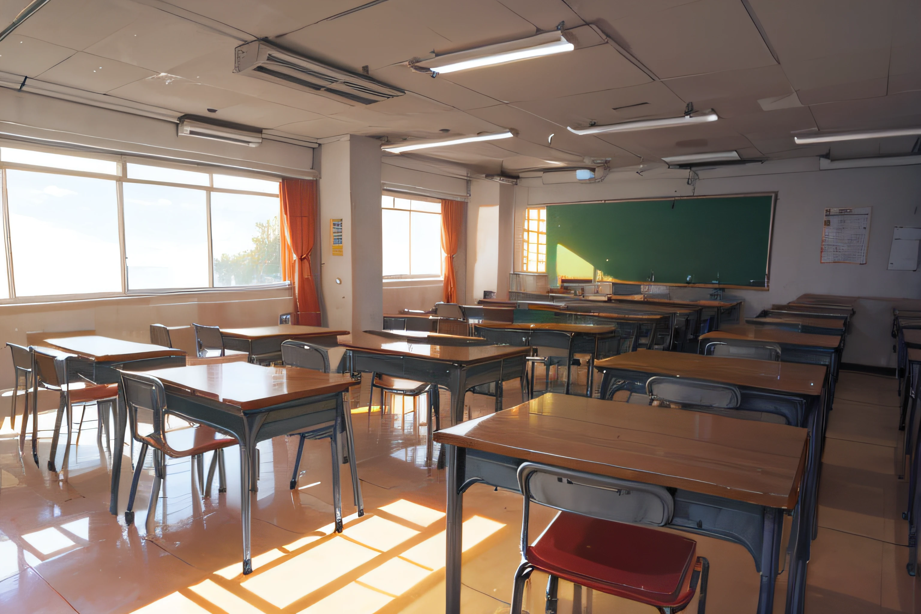 Sala de clase de una escuela sin personas.