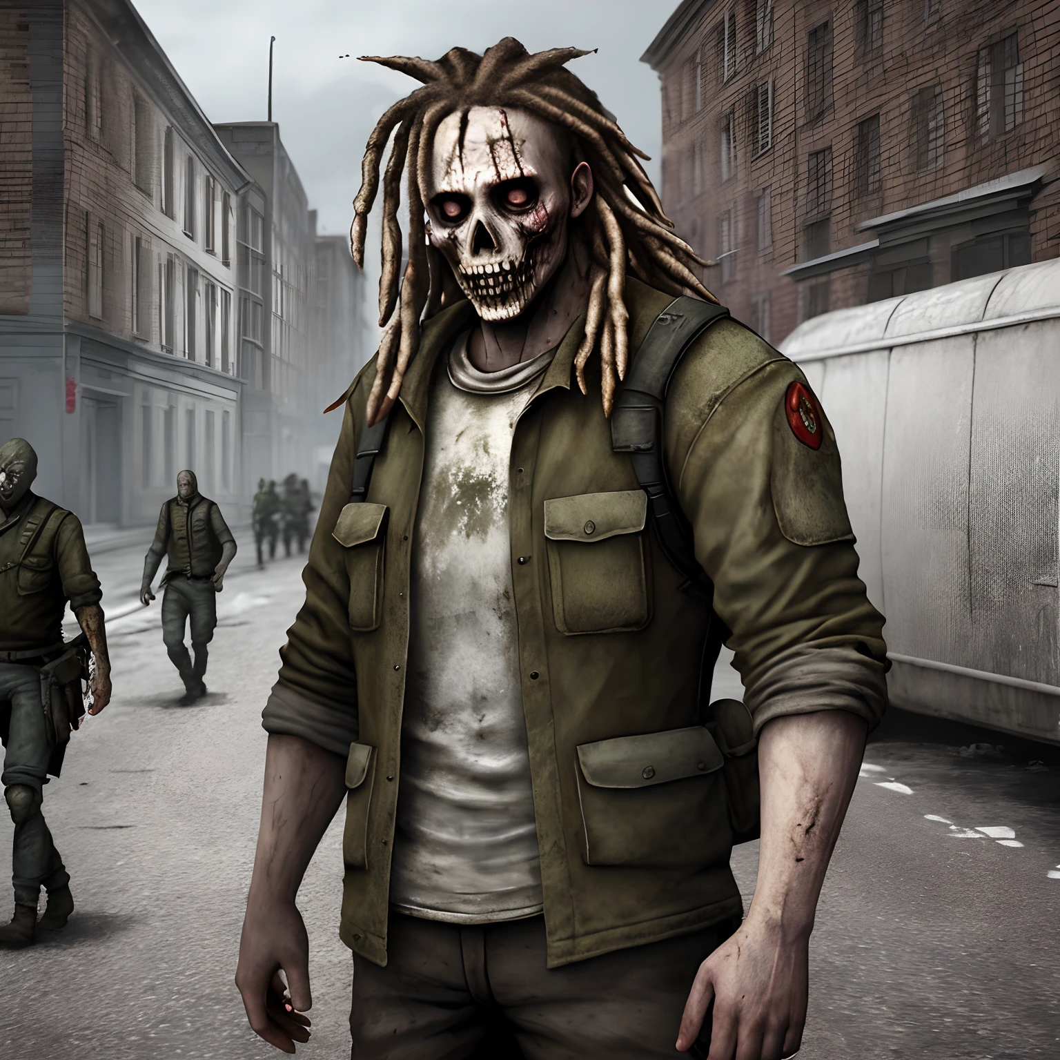 Dayz , Zombis, URSS, photoreallistic, homme blanc dreadlocks