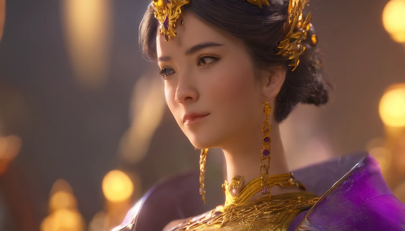 close-up of a woman in a gold and purple dress, chengwei pan on artstation, by Yang J, detailed fantasy art, stunning character art, fanart best artstation, epic and exquisite character art, beautiful armor, extremely detailed art, detailed digital anime art, artgerm on artstation pixiv, girl in armor