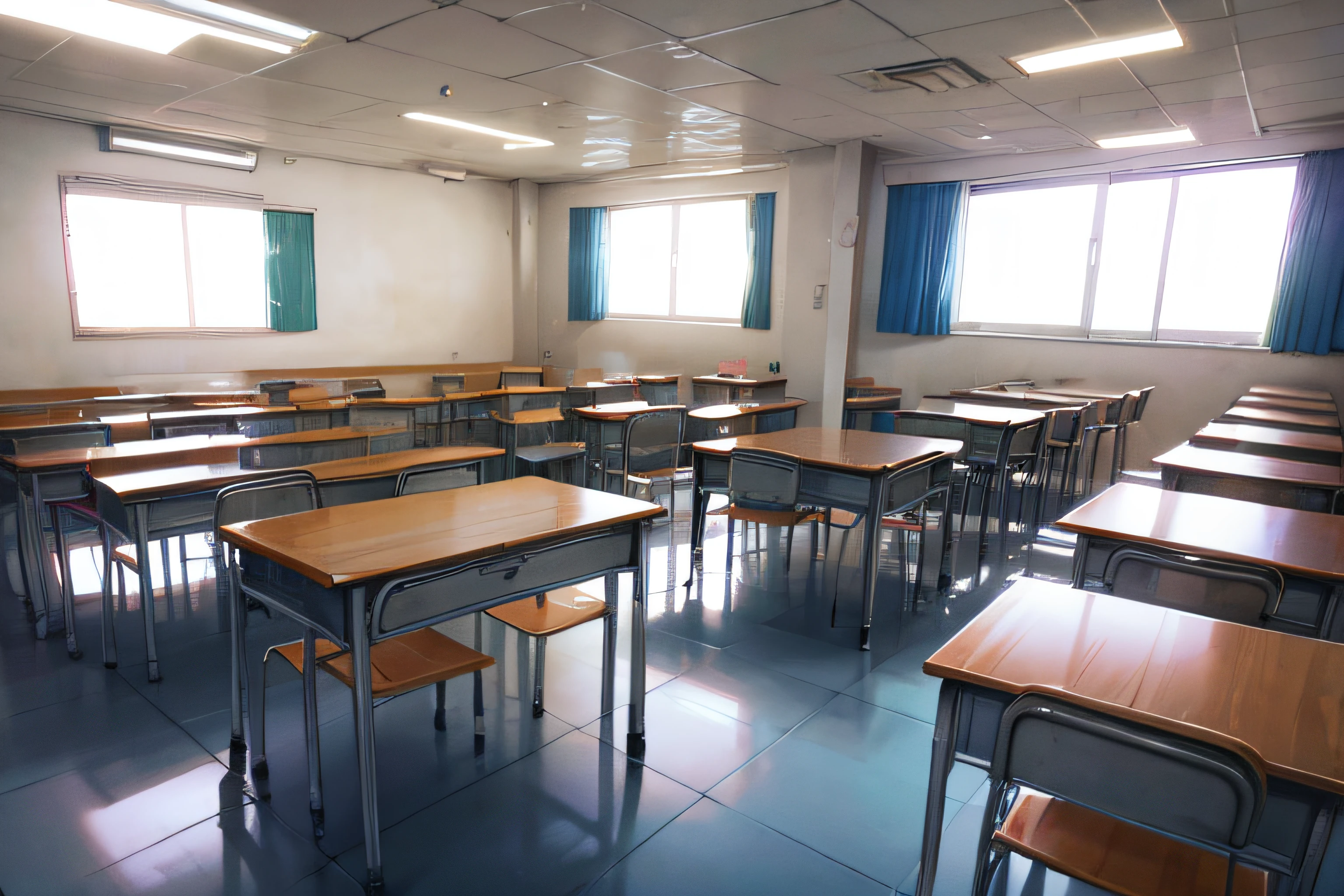 Sala de clase de una escuela sin personas.