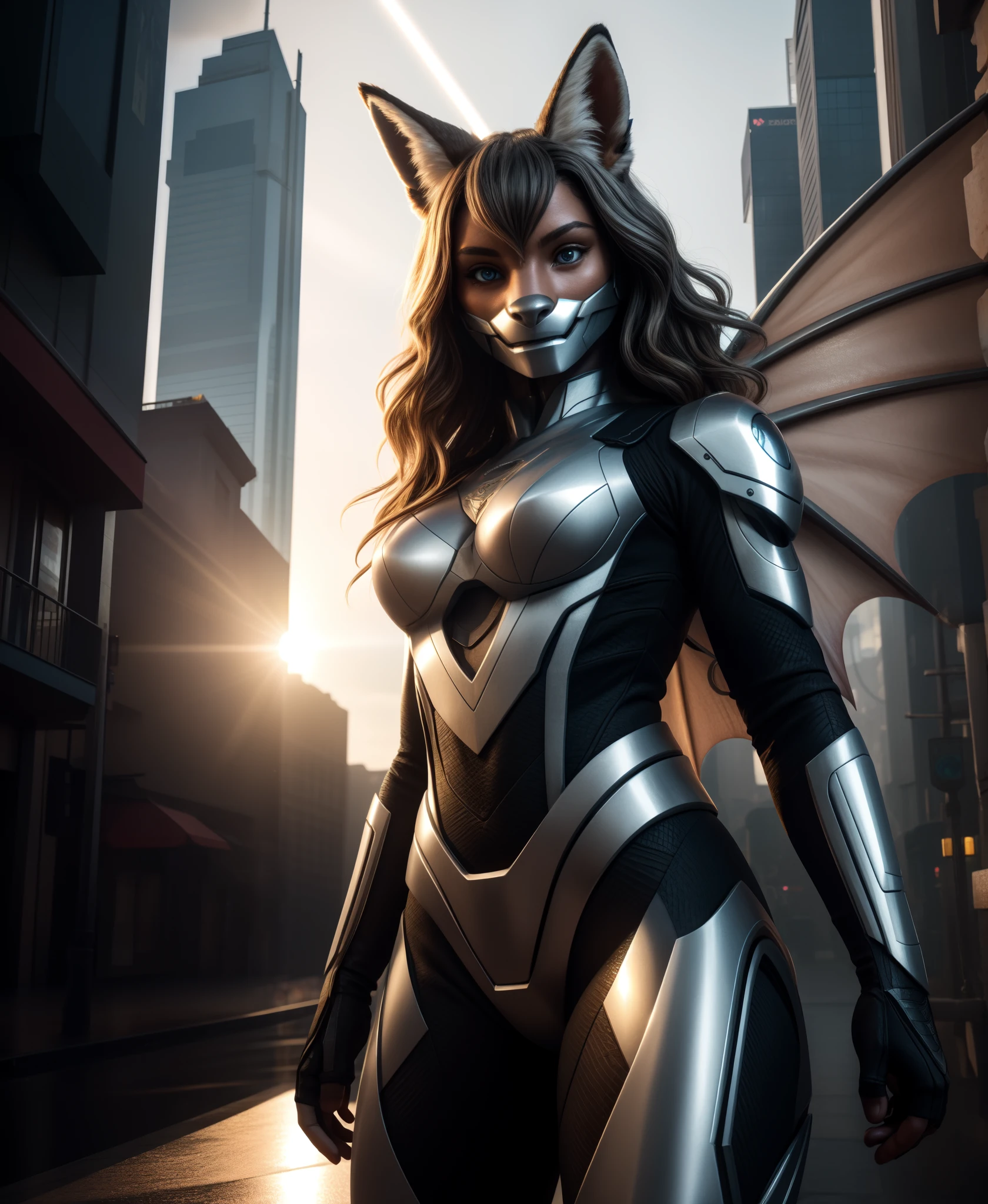 master piece, best quality,1girl, small breast, beatiful detailed eyes, beatiful detailed cyberpunk city, flat_chest, beatiful detailed hair, wavy hair, beatiful detailed steet, mecha clothes, robot girl, cool movement, sliver bodysuit, filigree, dargon wings, colorful background, a dragon stands behind the girl, rainy days, lightning effect, beatiful detailed sliver dragon arnour, (cold face),, RAW Photo, G-Master Lens, Photorealistic, Hyperrealistic, Hyperdetailed, analog style, natural light, studio lighting, soft lighting, realistic, heavy shadow, masterpiece, best quality, ultra realistic, 8k, golden ratio, Intricate, High Detail, film photography, detailed background, fox, female furry, smiling, multicolored fur,
masterpiece, detailed fur, realistic fur, fox ears, fluffy tail,
full body, detailed skin, detailed face and eyes, higher body and limbs detail, realistic proportions,
detailed lighting, cinematic lighting, detailed ambient light, gray natural lighting, backlighting, crepuscular ray,
half body shadow, sharp focus, cgi, photorealistic, high detail, realistic, masterpiece, absurdres, best quality, HDR, high quality, high-definition, extremely detailed, 8k wallpaper, intricate details, 8K uhd, Full-HD, (realistic photo:1.2), contrast, harsh lighting, cinematic lighting, natural lighting, hard light, backlighting, global illumination, ambient occlusion, depth of field, Field of View, lens flare, bloom, stunning environment