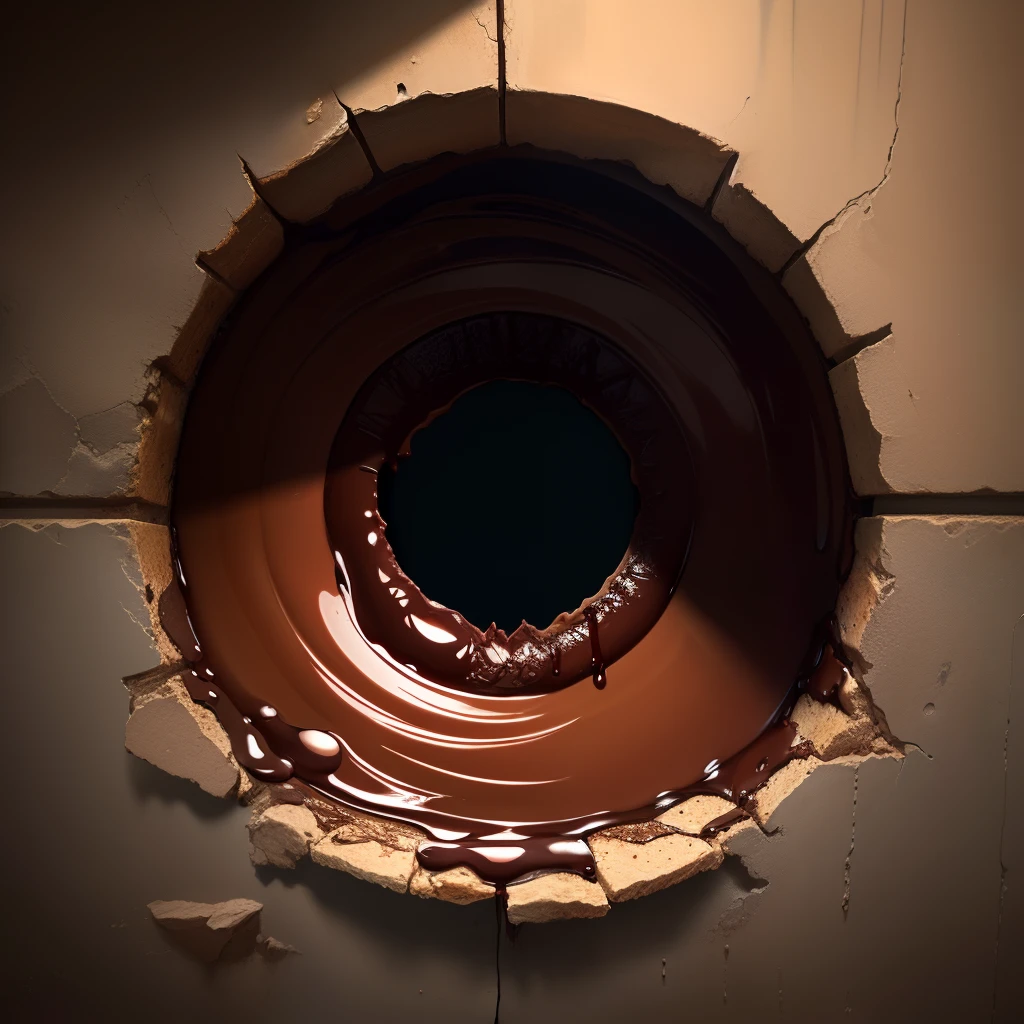 Chocolate pudding leaking out of a hole in a wall