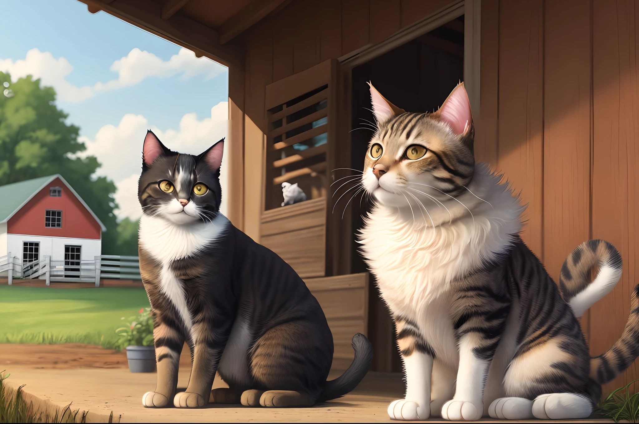 A cat, a dog on the farm