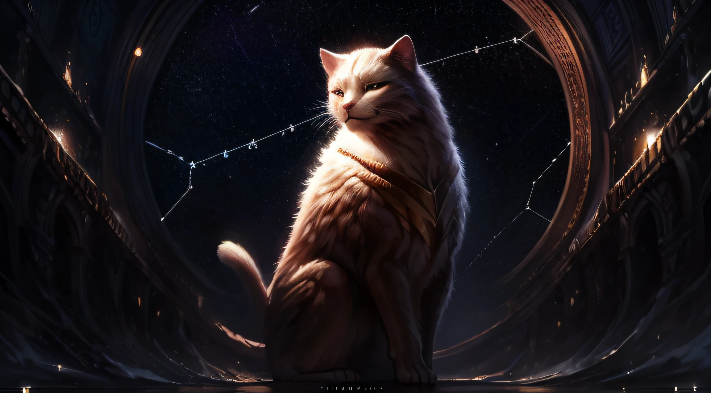 constellation, cat, Wonder, Fantastic, Extremely detailed,8K wallpaper, Masterpiece, Best quality, Ultra-detailed, Best illumination, Best shadow,Lovely