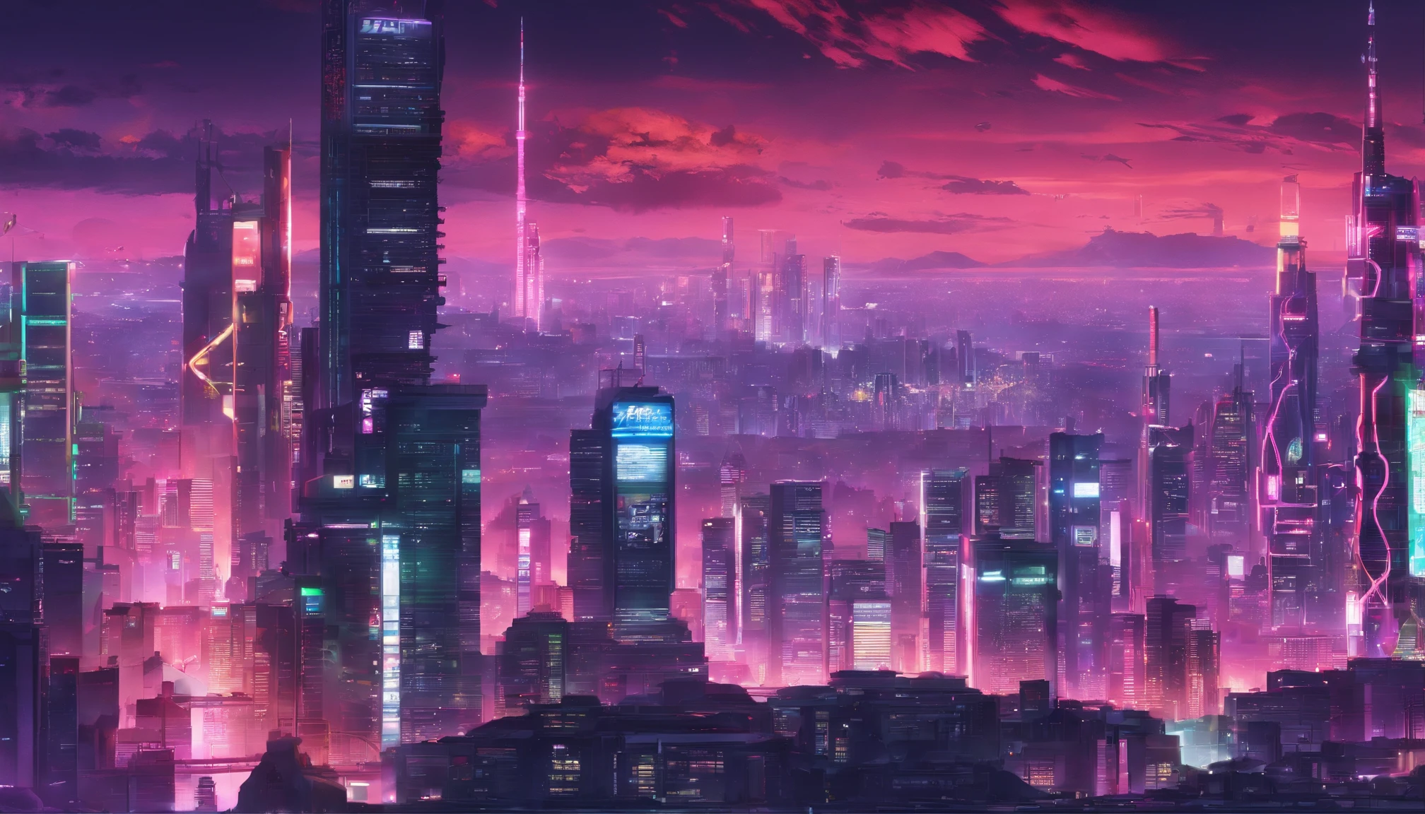 Close-up of city with neon lights at sunset background, synthwave city, vaporwave city, synthwave aesthetic, Neon city in the background, The backdrop of the new Tokyo, Neon metropolis in the background, futuristic urban background, cyberpunk aesthetics, The backstory of the city is cyberpunk, purple cyberpunk city, Cyberpunk city setting, cyberpunk aesthetics, cyberpunk atmosphere, cyberpunk city landscape,Anime Cloud, anime backgrounds, Anime Sky, in the style of makoto shinkai, beautifull puffy clouds. anime big breast, Makoto Shinkai's style, makoto sinkai!, beautiful anime scenery, Adapted from Makoto Shinkai, anime landscape wallpapers, makoto sinkai!!, makoto shinkai art style,japanaese girl,Pale skin,beauitful face(Purple hair)Red jacket,Tokyo at night, has cyberpunk style,japanese streetwear,tokyo fashion,Wearing a cyberpunk 2 jacket 0 7 7,whole-length,Attractive pose,Bottom view