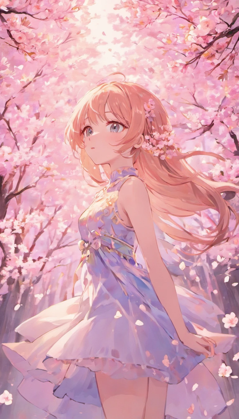 The upper part of the body，one-girl，Fluttering cherry blossoms，low-saturation，pale-blue( reasonable design, Clear lines, High sharpness,Best quality, Very detailed, Masterpiece, movie light effect, 4K )
