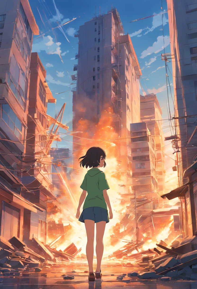 Meteoro caindo na terra, Destruction of buildings, fogo, morte