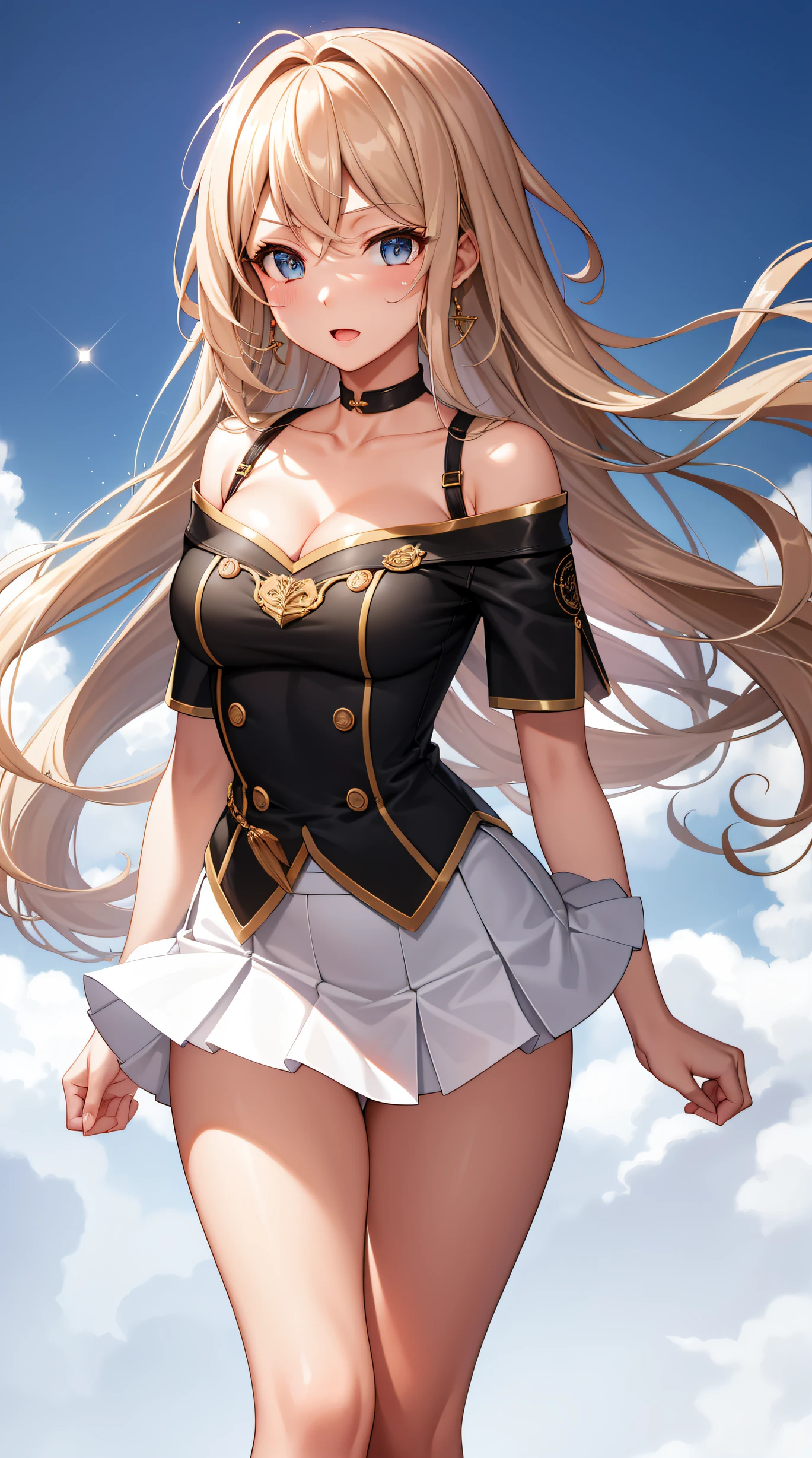 (best quality:1.5, highres, UHD, 4K, detailed lighting, shaders), brown wavy hair, gradient hair, woman small shirt, small skirt, white panties, pwhite skirt, (pov), full body, white background, colorful eyeshadow, dramatic lighting, sparkling eyes, confident expression, golden earrings, flowing hair, delicate facial features, soft skin, high cheekbones, stylish clothing, urban setting, , picture at the back,walking, white background