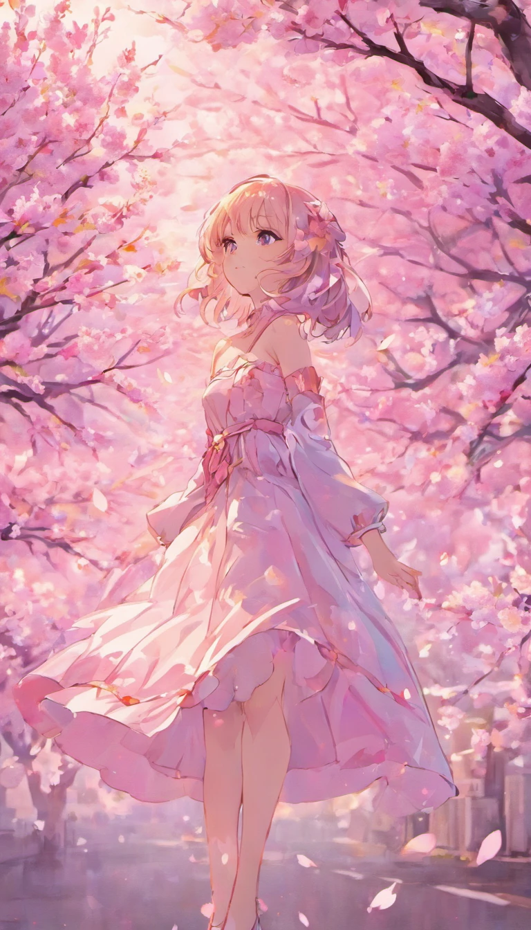 sideface,closeup cleavage,one-girl,Fluttering cherry blossoms,pale-blue( reasonable design, Clear lines, High sharpness,Best quality, Very detailed, Masterpiece, movie light effect, 4K )
