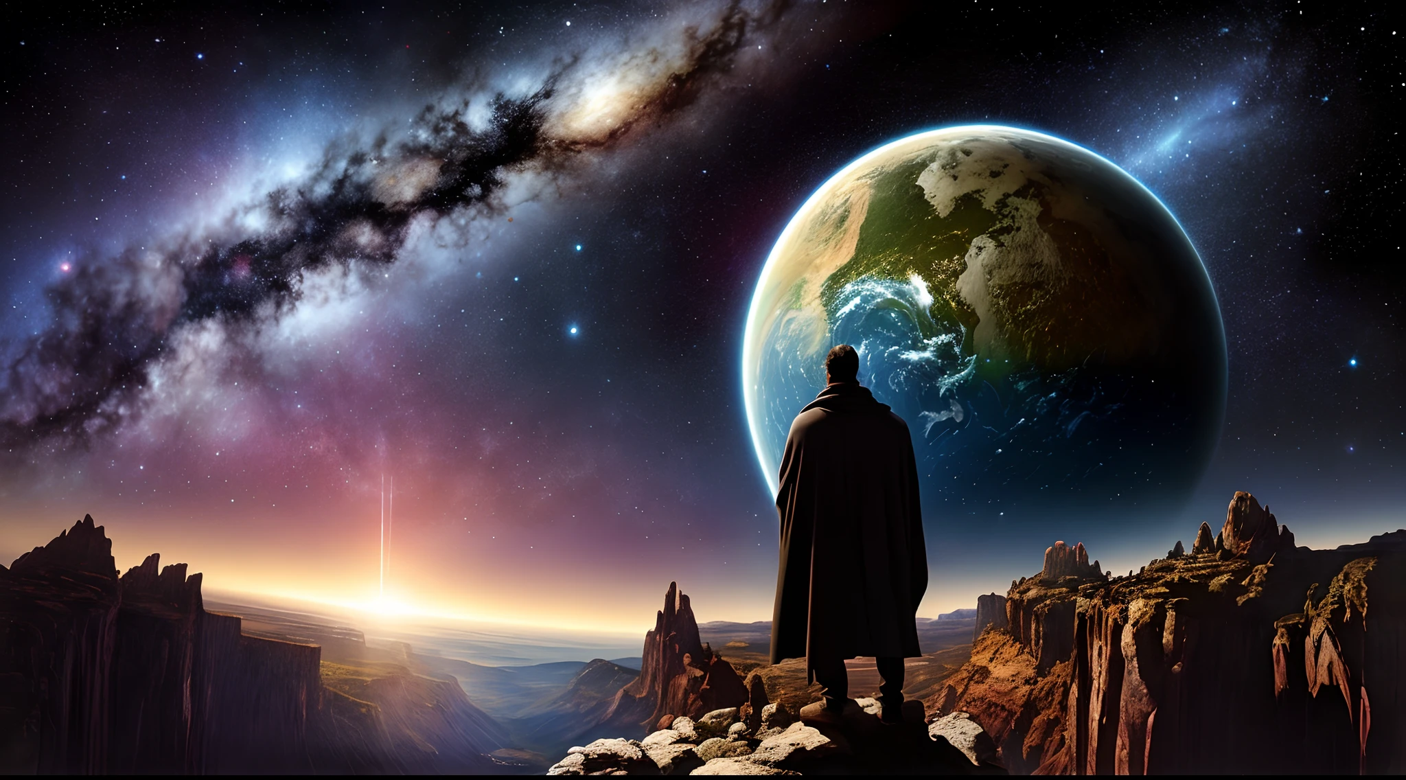 Man at edge of creation of the universe