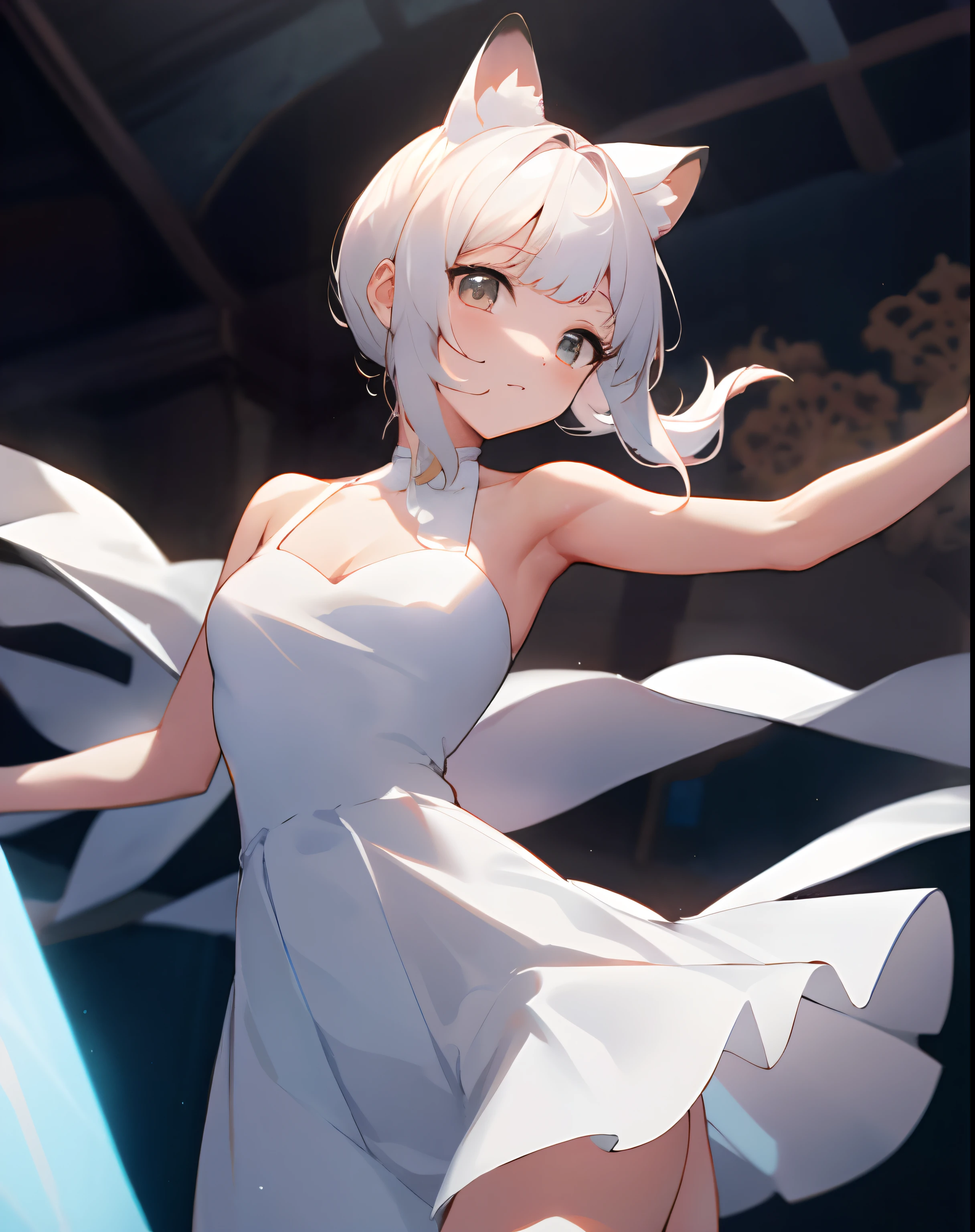 （（tmasterpiece，best qualityer）），1girll，独奏， hyper detail eyes，The upper part of the body，white dresses，exposed bare shoulders，