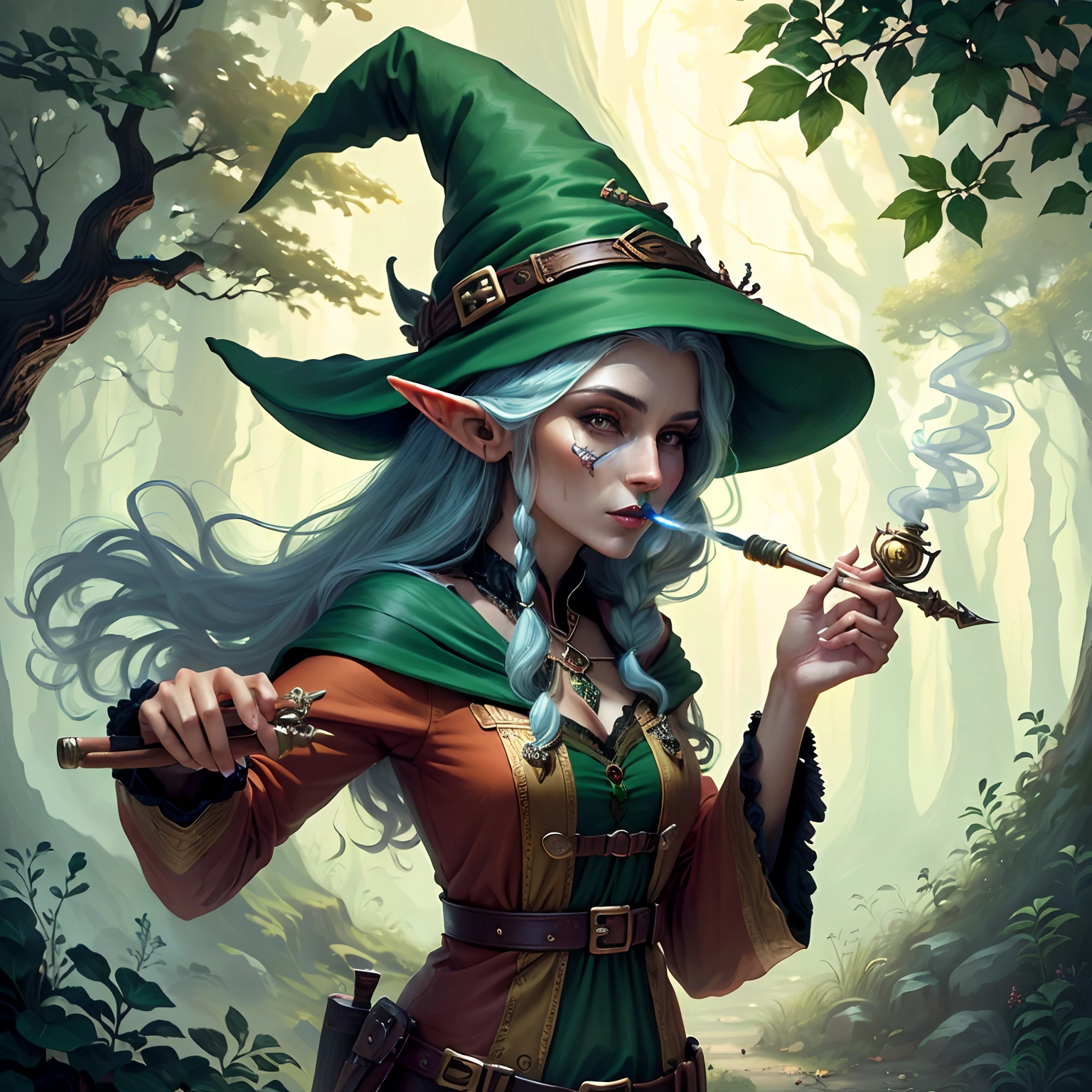 Elf witch smoking pipe