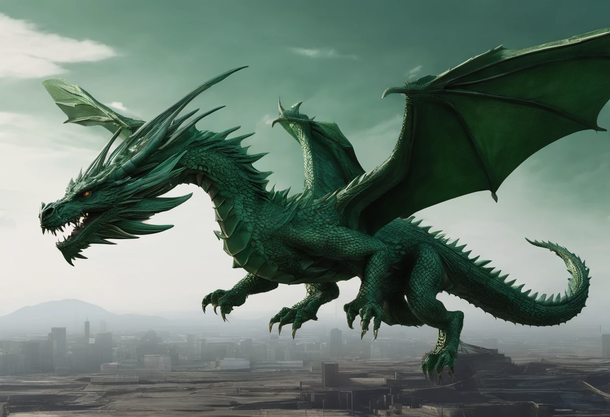 green wooden Dragon in flight from geo data in the style of a detailed hyperrealism photo shoot