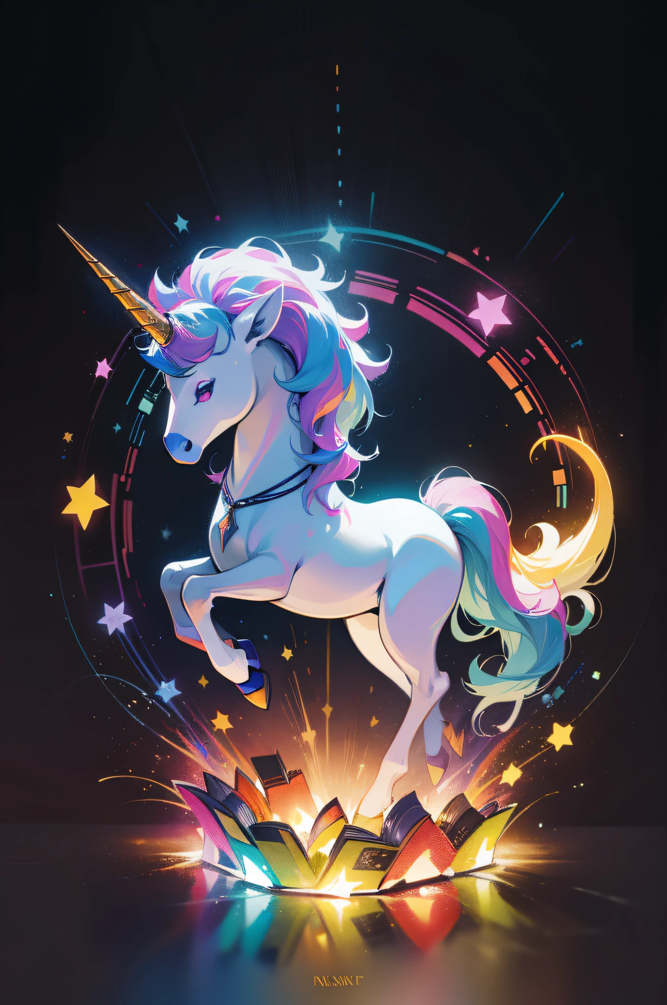 Colorful unicorn comics,Bright and cheerful lights on the cover of the book