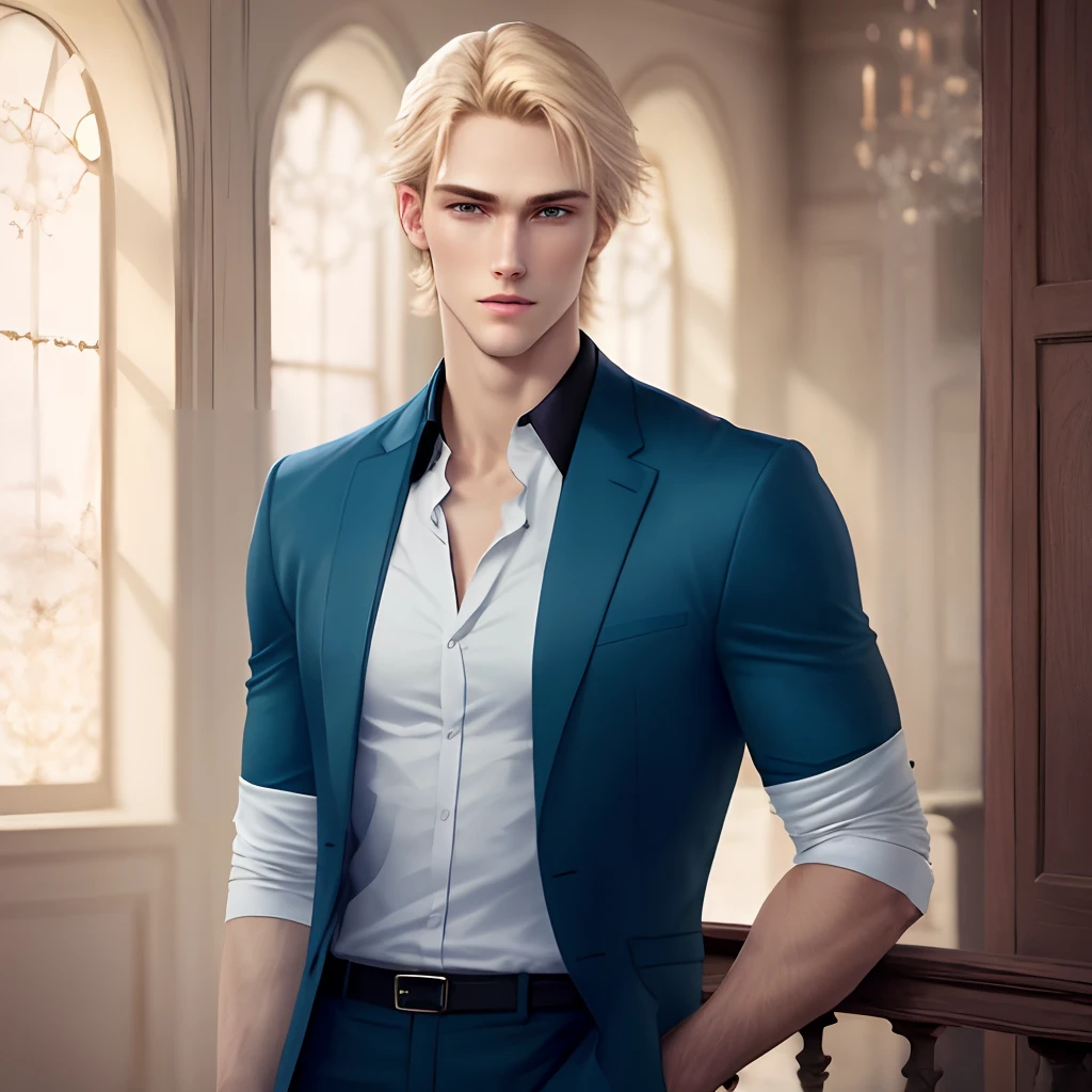 Gentle, blond, blue eyes, male, tall, handsome