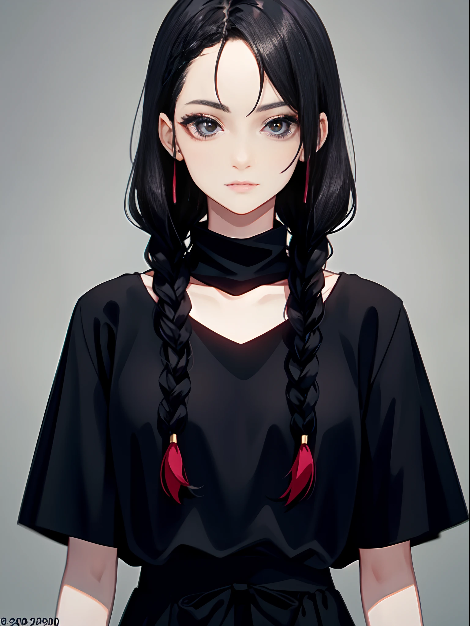a close up of a woman with long hair wearing a black top, long black braids, frontal picture, box braids, long black braided hair, long braided black hair, black hair in braids, very very low quality picture, with black pigtails, 2 4 year old female model, taken in 2 0 2 0, around 1 9 years