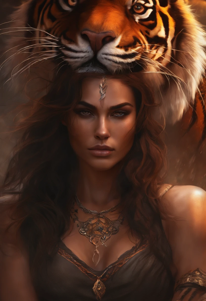 Tiger Face, Muscular body, game character, Centaur, Wounds on the face, Right Arm Tattoo