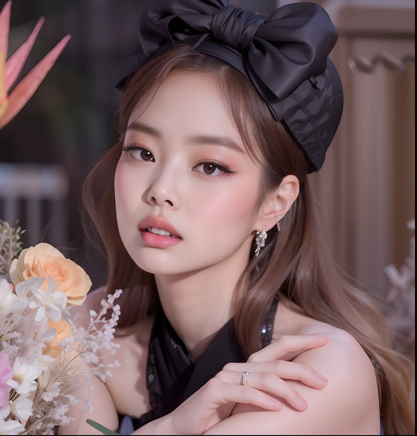 Un primer plano de una mujer sosteniendo un ramo de flores, Blackpink Jennie, Lalisa Manobal, Parque Roseanne de Blackpink, Retrato de Jossi de Blackpink, Jossi de Blackpink, Lalisa Manoban de Blackpink, Heonhwa Choe, Taejune Kim, Hermosa Delphine, Parque Ji-min, tzuyu de dos veces, Jinyoung Shin