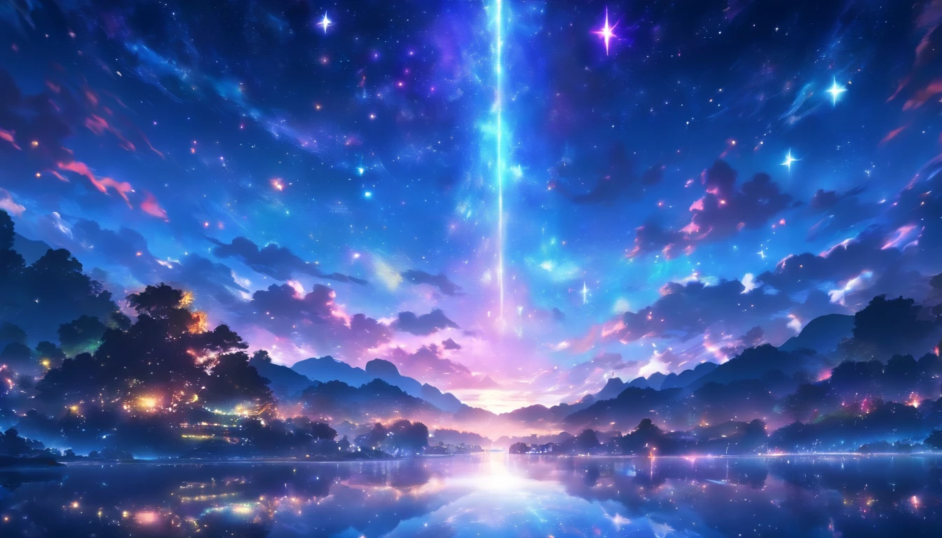 In the infinite universe, Starry sky wrapped in pitch black darkness, A shining star is spinning a special story. There are small river valleys around it,,hyper HD,hyper HD