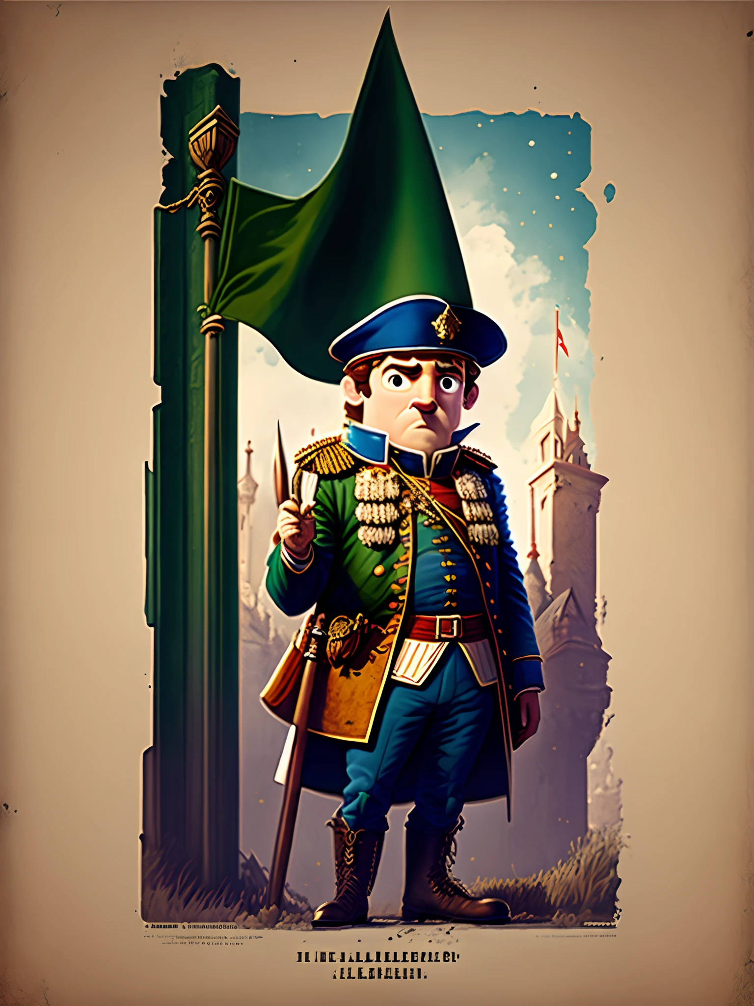 Disney Pixar Movie Poster: Napoleon Irish Legion Soldier Standing Waving the Irish Flag