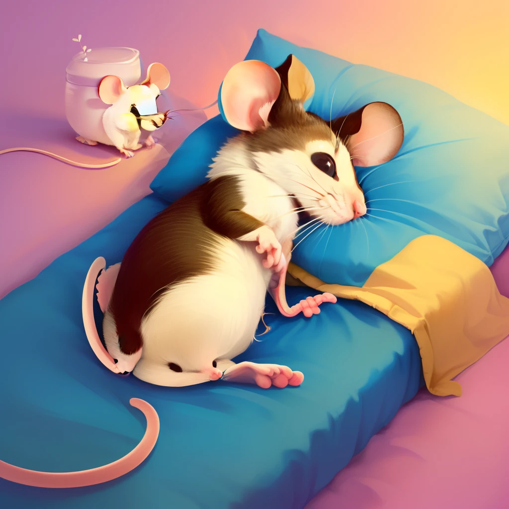Cartoon mouse in sweet dreams