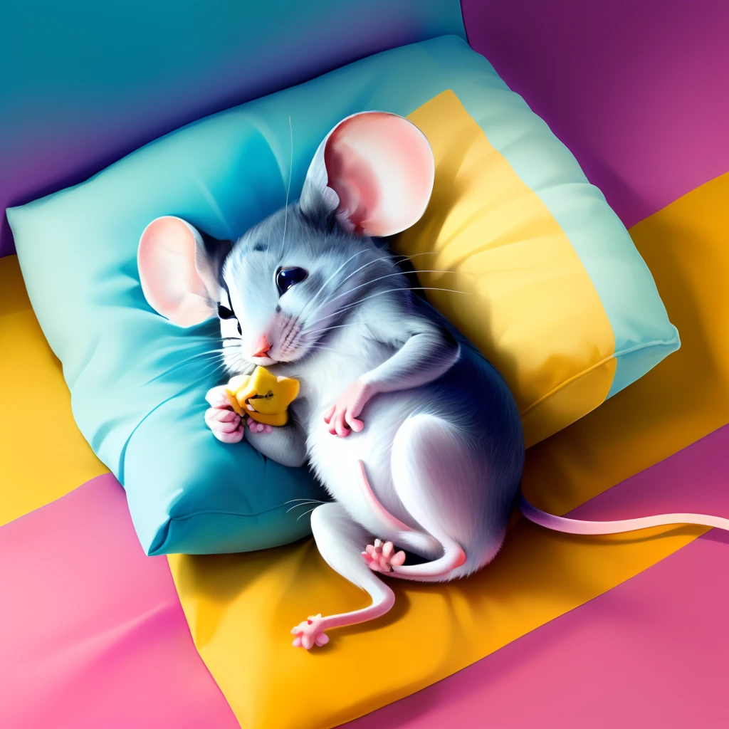 Cartoon mouse in sweet dreams