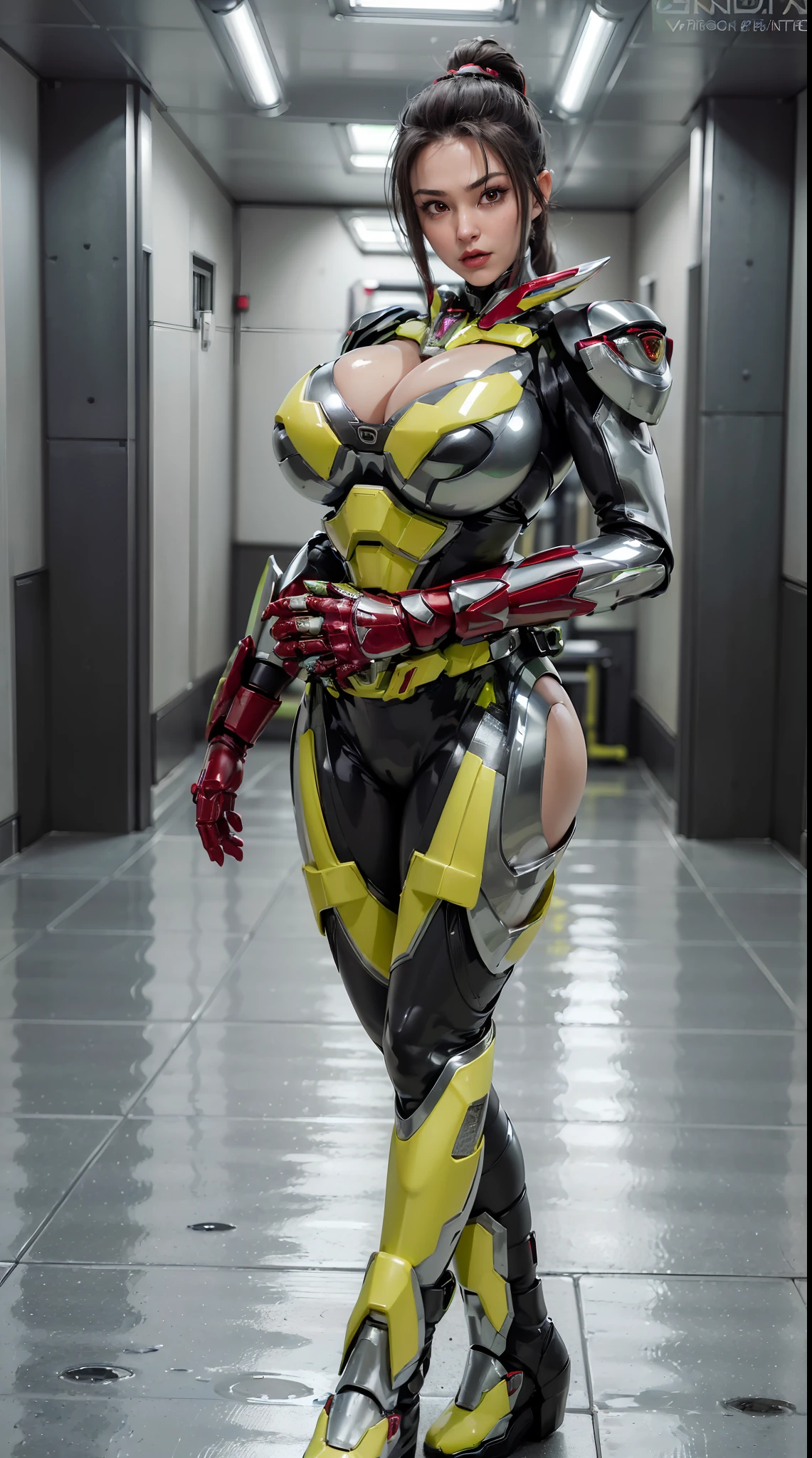 (1GIRL,SOLO:2), (super detailed face), ((BIG BUTTOCKS, HUGE FAKE BREASTS:1.5)), (CLEAVAGE TOP:1.5), (MUSCLE ABS:1.4), (MECHA GUARD ARM:1.5), ((GREEN, SILVER, RED OVERWATCH MECHANICAL SHINY HEAVY ARMORED CROP TOP, BLACK MECHA SKINTIGHT SUIT PANTS, MECHA GUARD ARMOR LEGS, HIGH HEELS:1.6)), (LEWD VOLUPTUOUS BODY:1.3), (GLOWING SKIN:1), (LONG LEGS, FULL BODY:1.3), (LOOKING AT VIEWER:1.3), (female focus:0.886), (WALKING DOWN HALLWAY OF FUTURISTIC SPACE STATION:1), (BRIGHT LIGHT WHITE_ROOM:1.3), SUPER TEXTURE, UNREAL ENGINE RENDER, PHYSICALLY-BASED RENDERING, ULTRA HIGHT DEFINITION, 16K, 1080P.