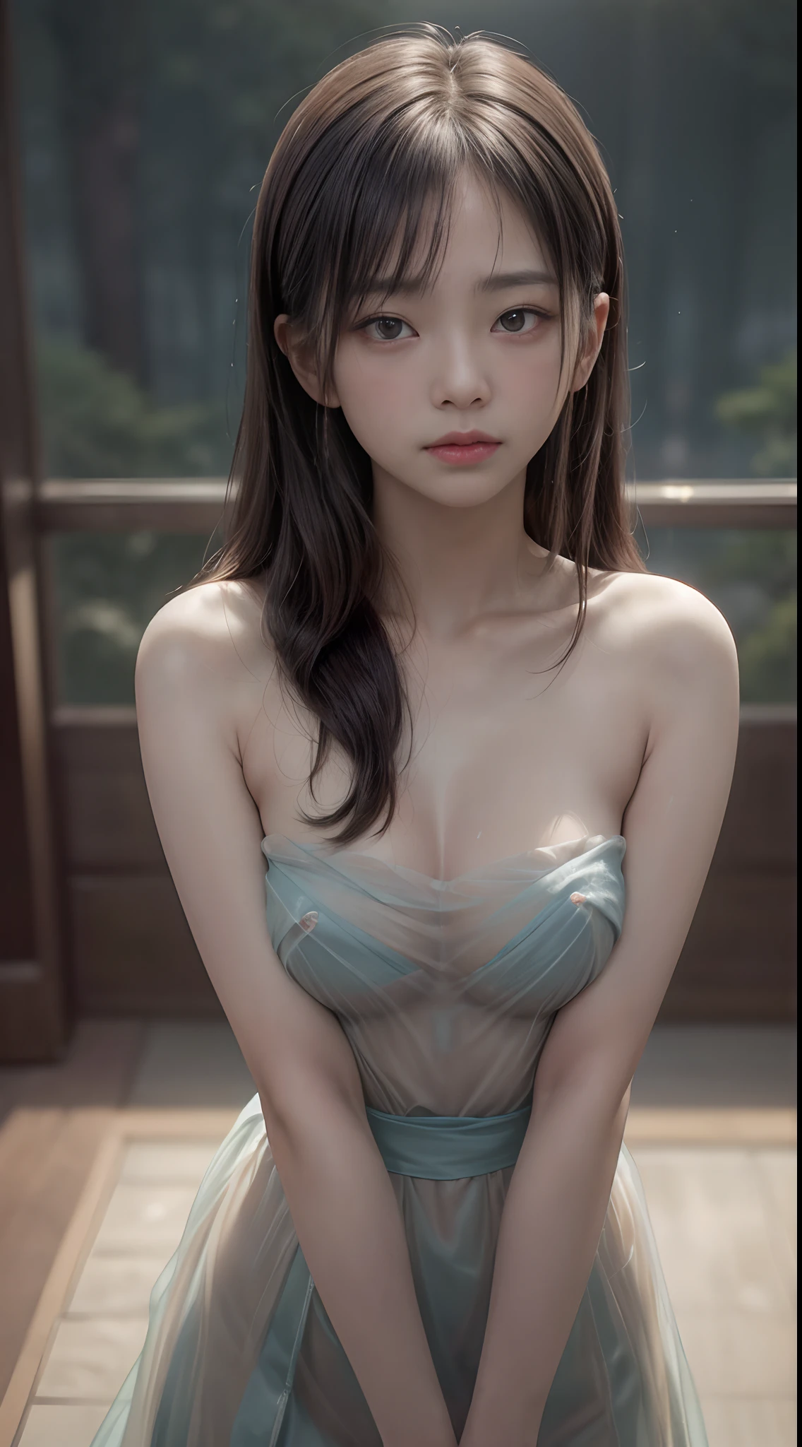 (best quality), (masterpiece), (highres), original, extremely detailed 8K wallpaper, (an extremely delicate), Best quality, masterpiece, (((disgusted and unhappy expression))), (((disgusted face, unhappy face))), Frown, ultra high res, (photorealistic:1.4), raw photo, street photography, photo of a Taiwanese young girl, She play with her own breasts, sweat, sweaty body, (sheer fabric:1.25)(loose:1.5)lace strapless dress, (((huge)saggy breasts)), (bare breasts), (((erect nipple))), ((areolas)), (Korean(kpop idol)), ((puffy eyes)), deep shadow, low key, cold light, deep contrast, bokeh, depth of field, below angle, low angle, (looking at viewer, softly smiling), a photo of a inside a subway, neoism, background crowds, people in backgrounds, ((upper body)), ((straight photo)), exposure blend, medium shot, bokeh, (hdr:1.4), high contrast, (cinematic, teal and orange:0.85), (muted colors, soothing tones:1.3), low saturation, (hyperdetailed:1.2), (nsfw:1.07),