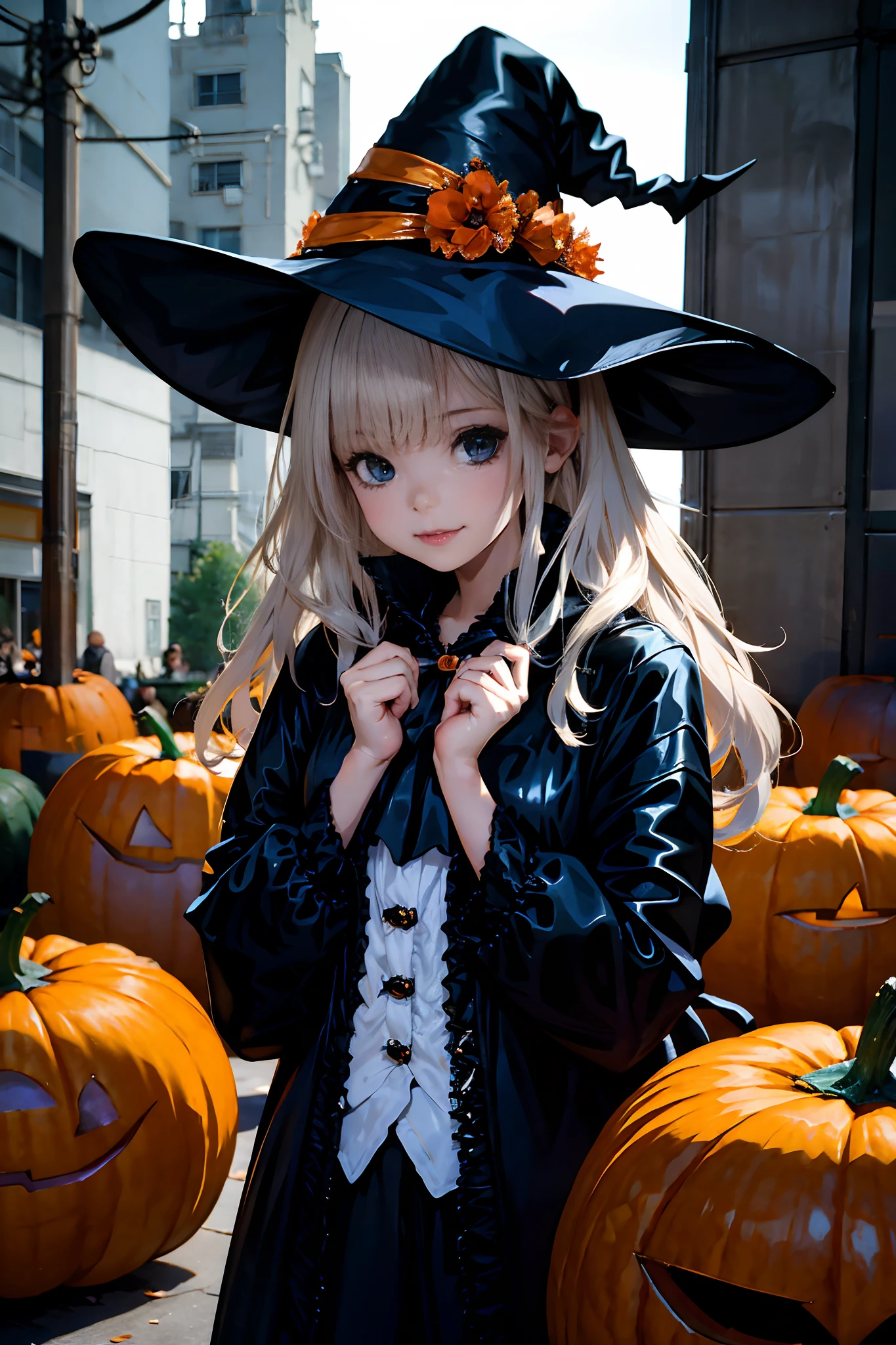 1girl, halloween style, witch clothe, pumpkins, high_res