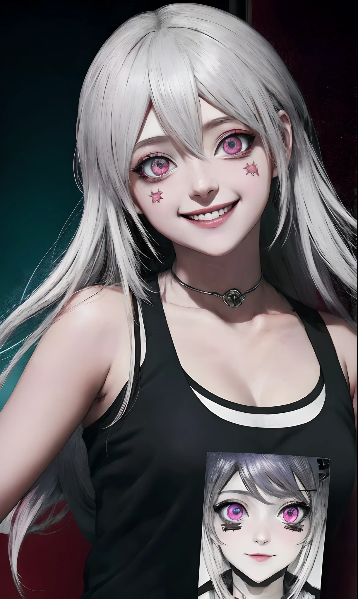 anime, Chica anime, Arte del anime, anime, girlish, ojos, cabello, ojos, ojos, ojos, ojos, ojos, ojos, ojos, ojos,, sonrisa malvada y ojos brillantes, Arte digital de Danganronpa, Estilo de arte ufotable, con ojos rojos brillantes, Gapmoe Yandere Grimdark, malevolent smile, sonrisa slasher, sonrisa malvada,