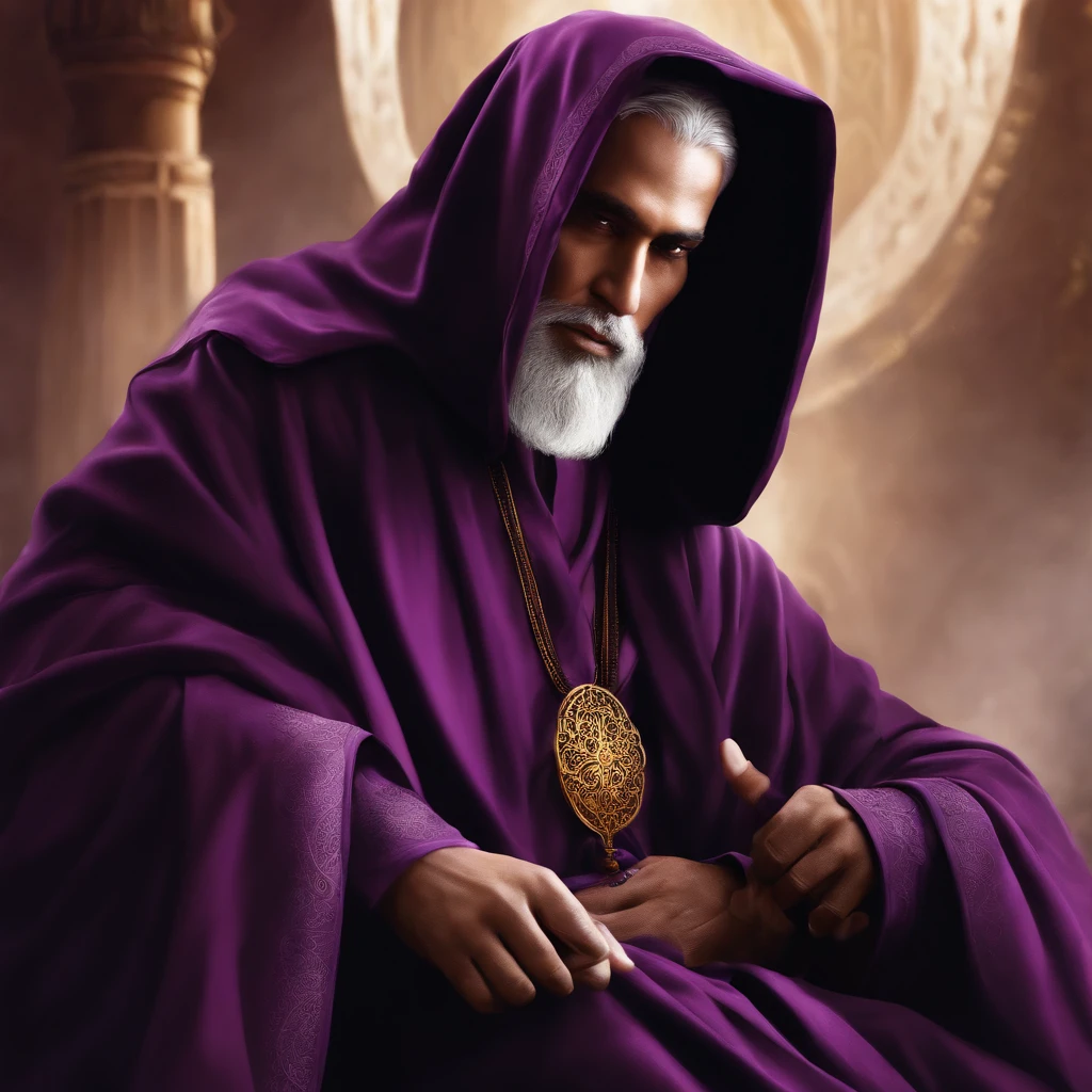 create a vector, Arafed monk in a purple robe holding a portion, like a Wizard, in dark purple robe