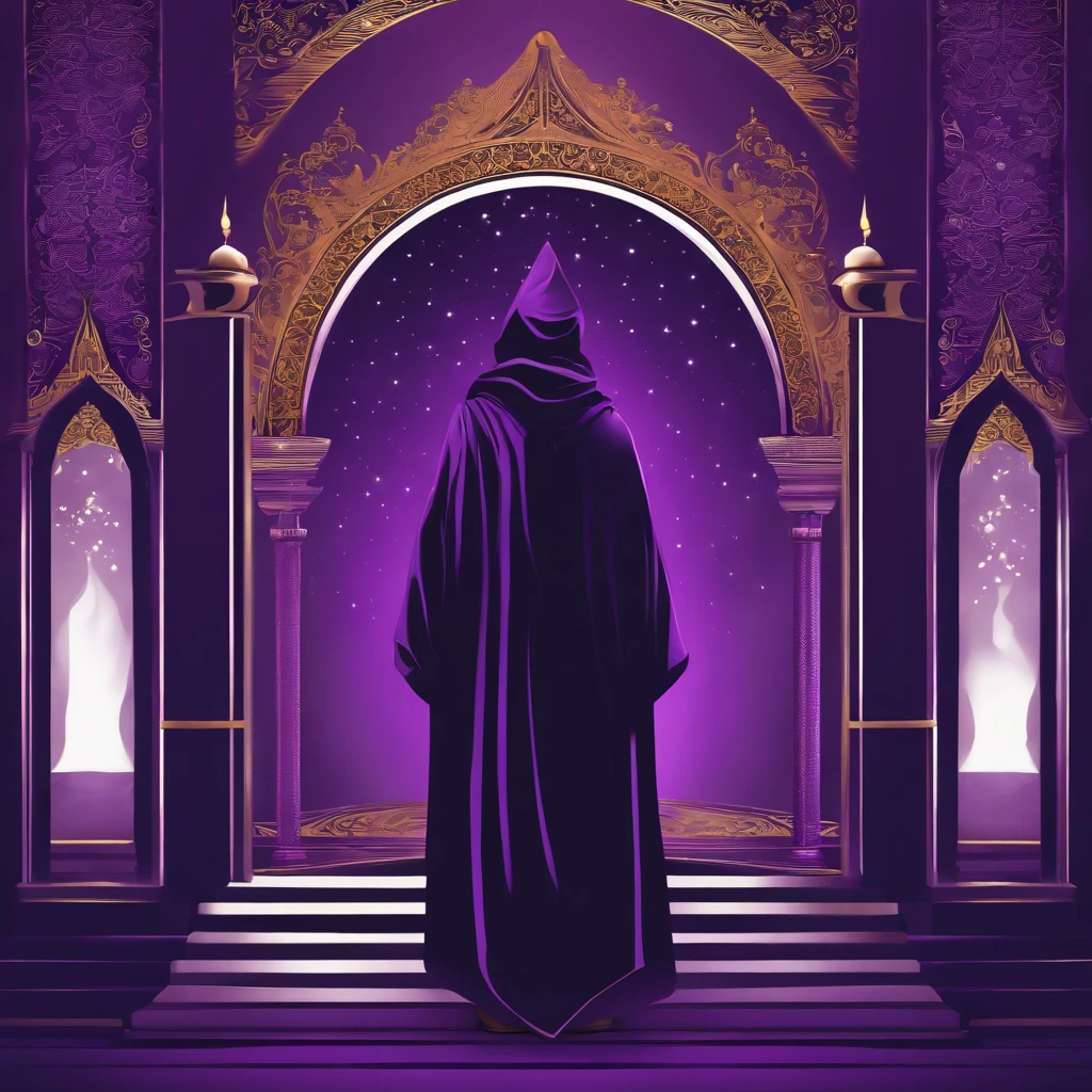 create a vector, Arafed monk in a purple robe holding a portion, like a Wizard, in dark purple robe