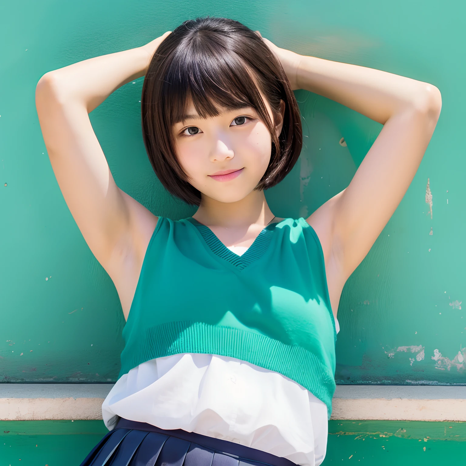 Sleeveless Arm Up Short Hair Girl