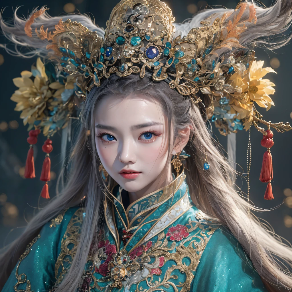 (Extremely detailed Cg Unity 8K wallpaper,Masterpiece, Best quality, Ultra-detailed)He plays Huang Yaoshi in the movie，His performance is very natural and fluid，He will become the humor of the yellow medicine master、Funny、affectionate、Boldness and other characteristics are vividly expressed，Let the audience have a strong interest and love for his role, playing the third princess in the movie，Her performance is very humorous and funny，She will be the naughty of the three princesses、adolable、Characteristics such as willfulness and boldness are well expressed，Let the audience have a strong interest in and love her role as Ouyang Feng in the movie，His performance is very natural and humorous，He will make out with Ouyang Feng、spoony、Characteristics such as persistence and madness are well expressed，Let the audience have a strong interest and love for his role, and play Hong Qigong in the movie，His performances are very funny and humorous，He will eat Hong Qigong's gluttony、adolable、Interesting and bold features are well expressed，Let the audience have a strong interest in and love his role, and play the role of the little junior sister in the movie，Her performance is natural and cute，She will be the naivety of the little senior sister、adolable、Characteristics such as willfulness and boldness are well expressed，Let the audience have a strong interest in her character，Love children，Blue eyes with long blonde hair and sparkling gothic lights)