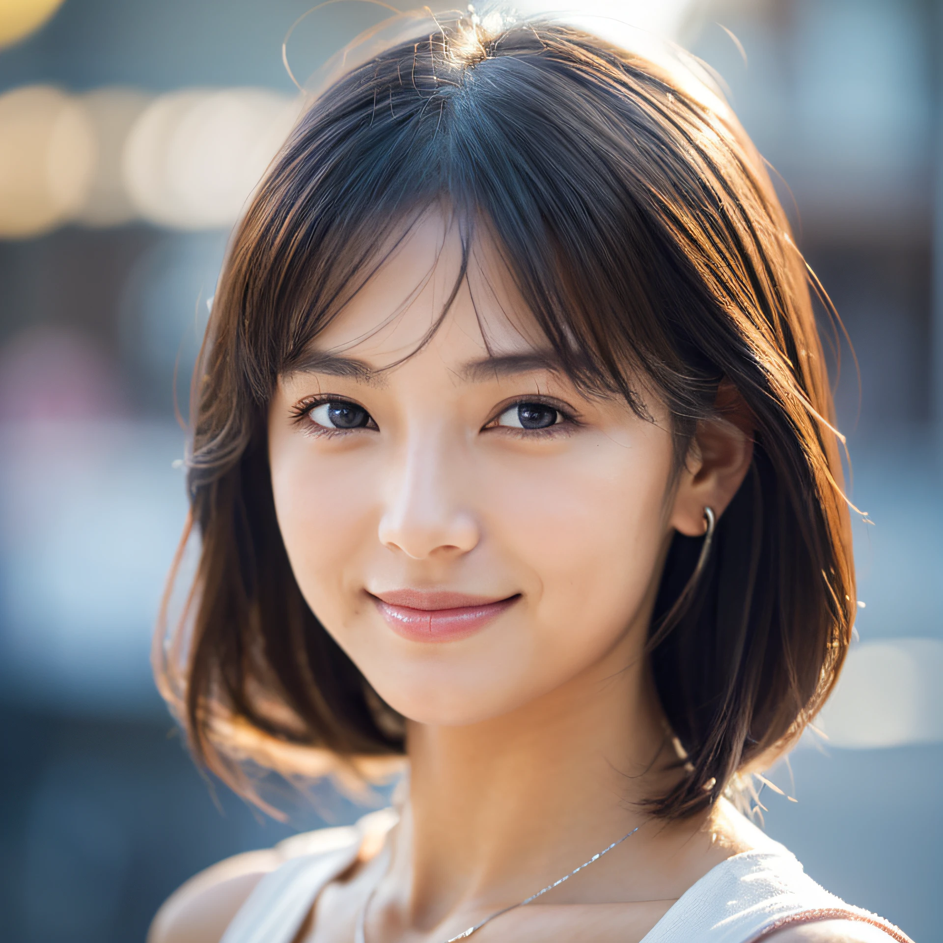Top quality, 1 beautiful woman, super short Hair, shy Smile, Profile, sexy