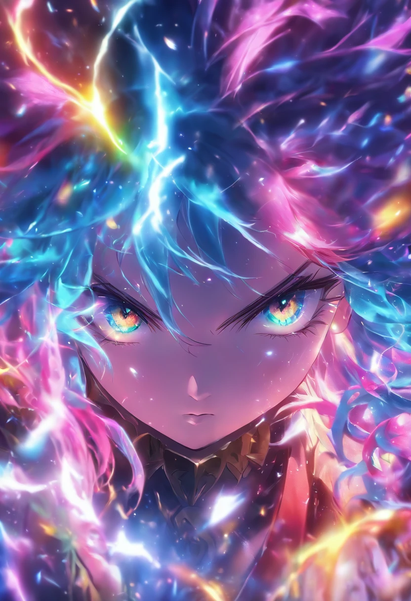 (best quality,4k,8k,Altas,master part:1.2),ultra-detalhado,(Realistic,fotorrealista,photo-realistic:1.37),Female with bright teary eyes,rainbow colored hair,Casting Brilliant Spells,mystic forest,atmosfera encantada,cores vibrantes,soft lighting, Preto e branco
