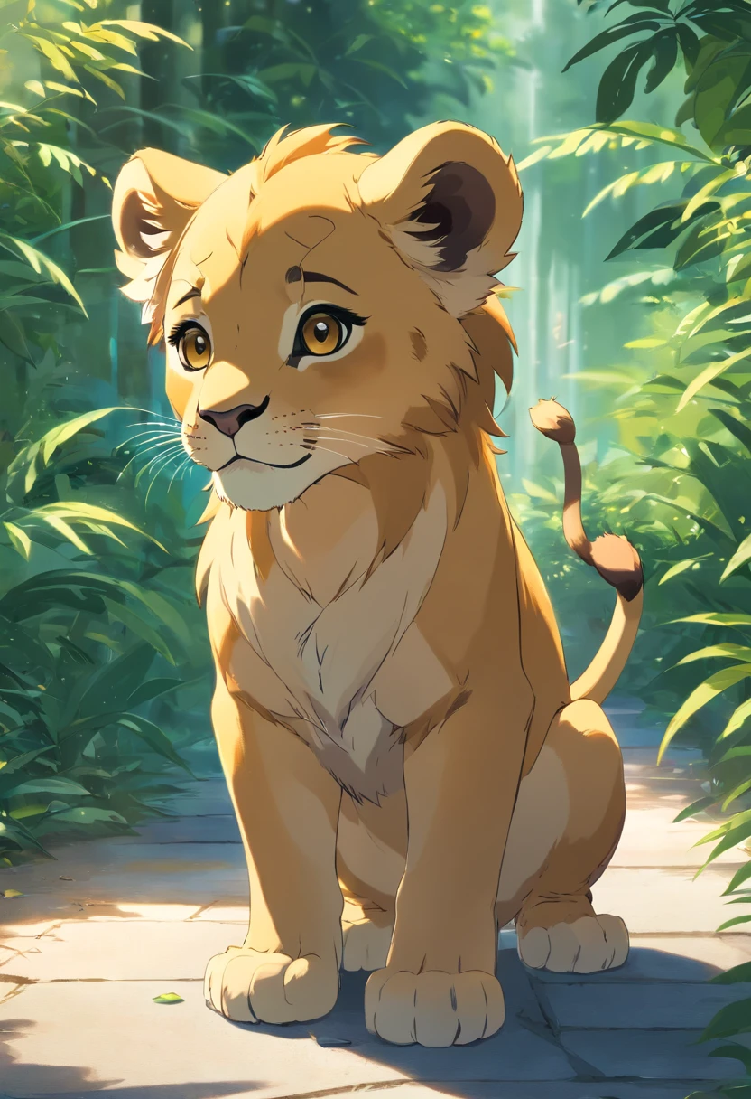 Lion cub cartoon image, con fondo transparente, en traje de tres piezas, fotograma completo, pato abrazado