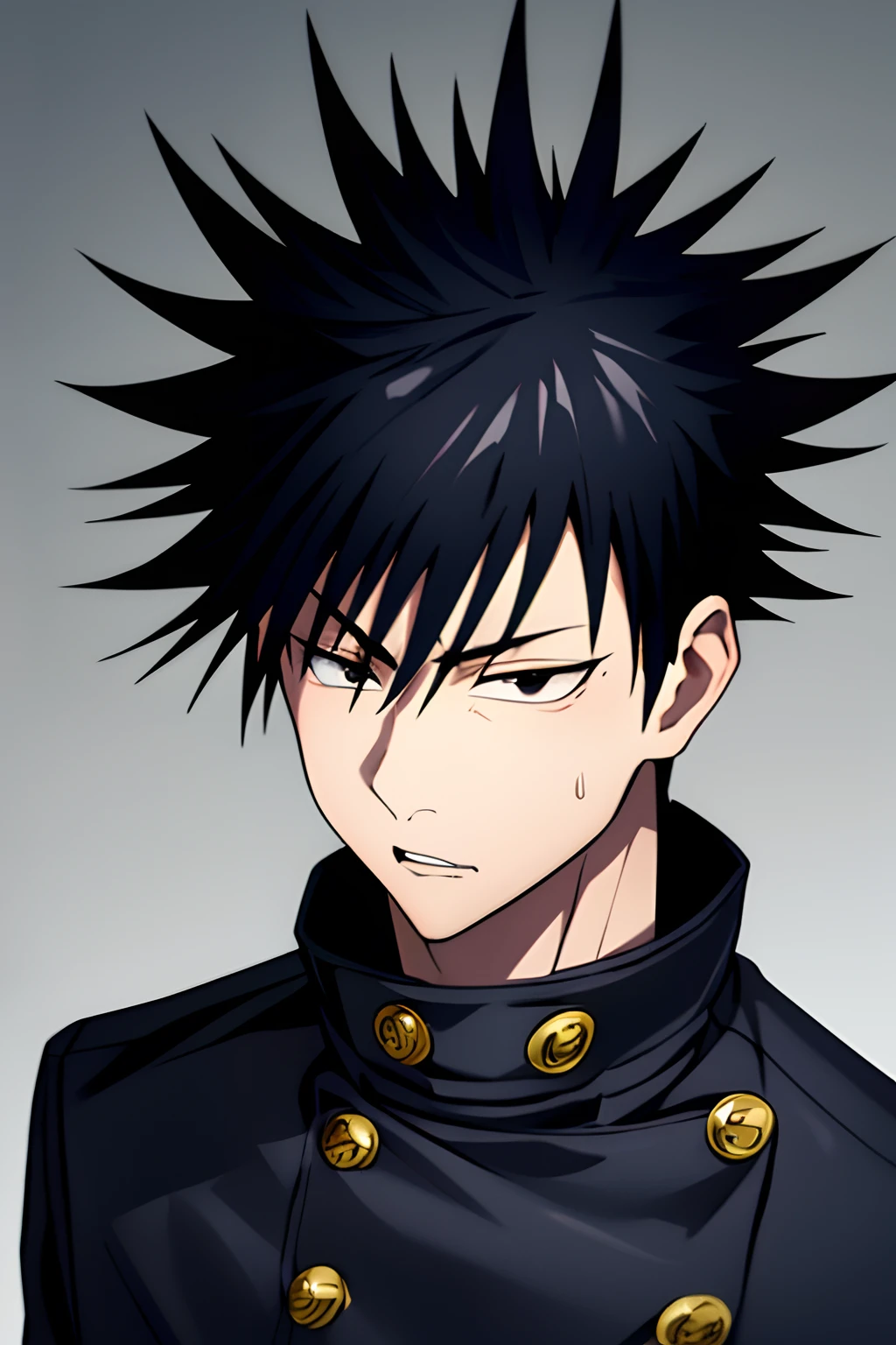 masutepiece, Best Quality, High quality, 1boy, Solo, Male Focus, Looking at Viewer, Upper body, Fushiguro_Megumi, Black hair, spiked hair, Black eyes, Jacket, High collar, Realism