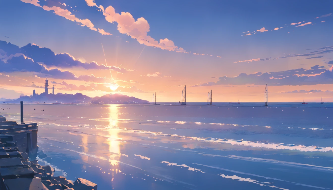 ​masterpiece、top-quality、Movie stills、Mare　Southern　Winters　Background with　cloudiness　evening　murky　Calm sea　breakwater　云　Ephemeral　By the sea　　greys