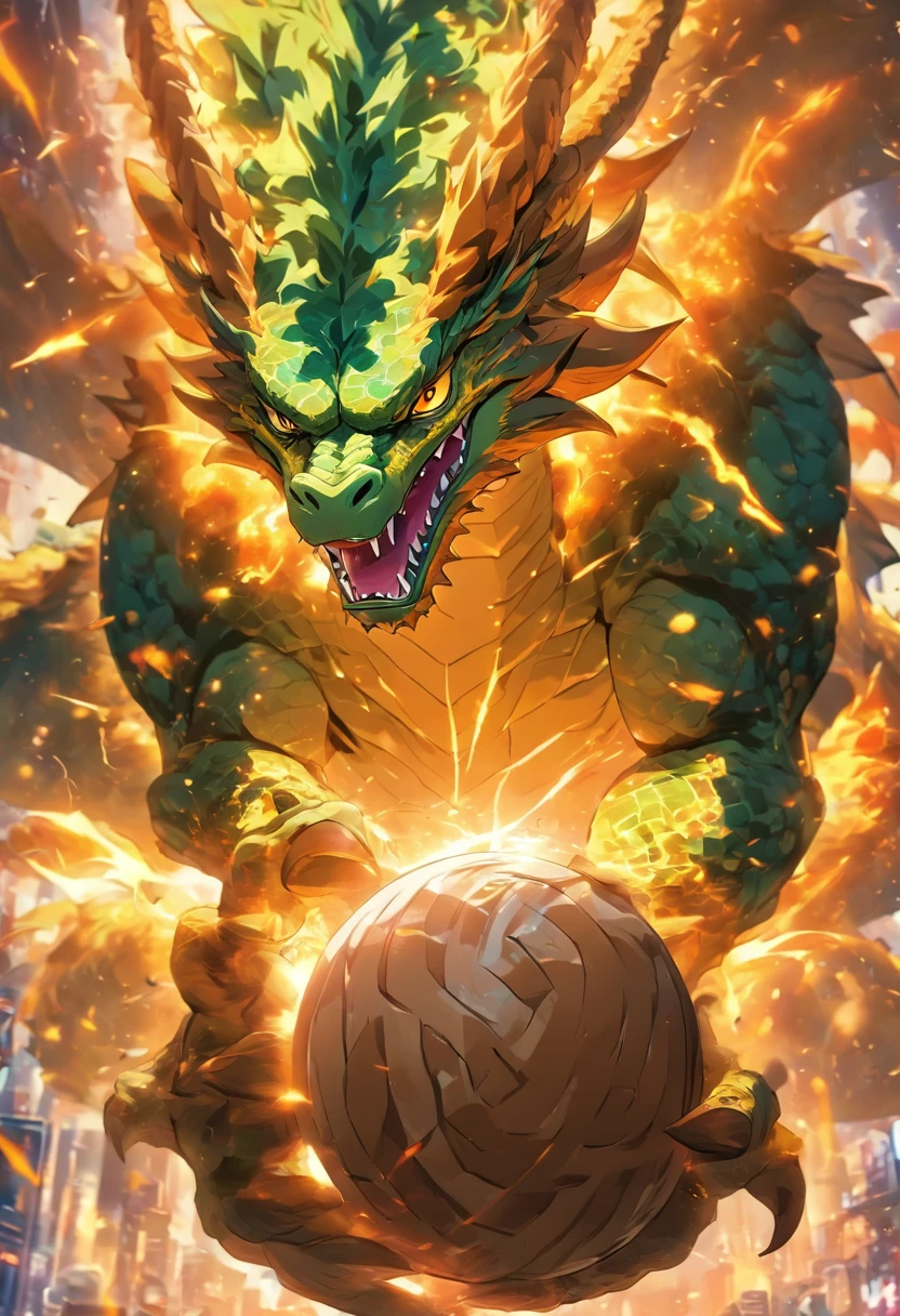 The ball dragon is lifting weights,Highest image quality,Cinematic texture,A masterpiece,tmasterpiece,