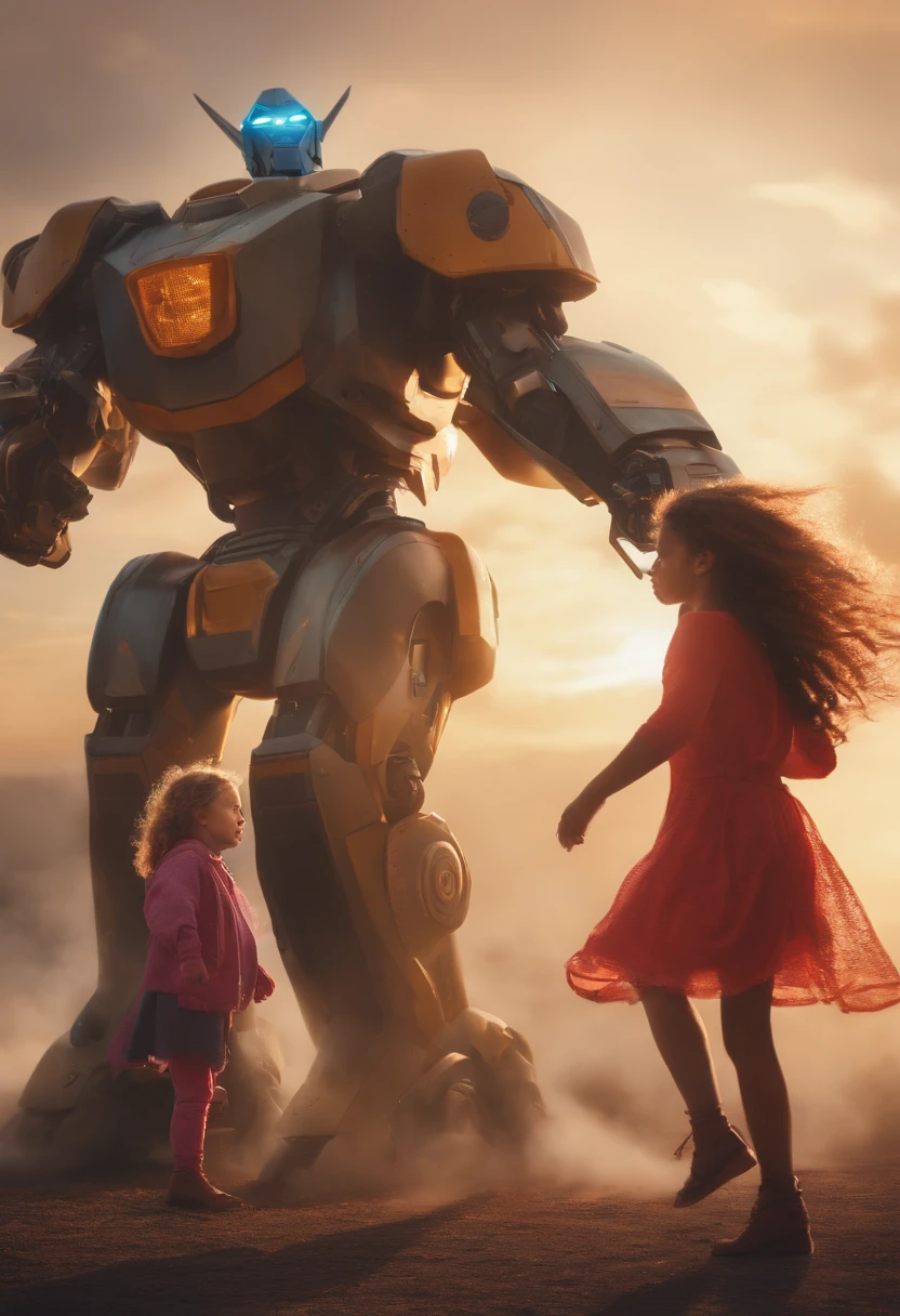 (super hero mother and daughter together fighting a huge robot,lora:COOLKIDS_V2:1)