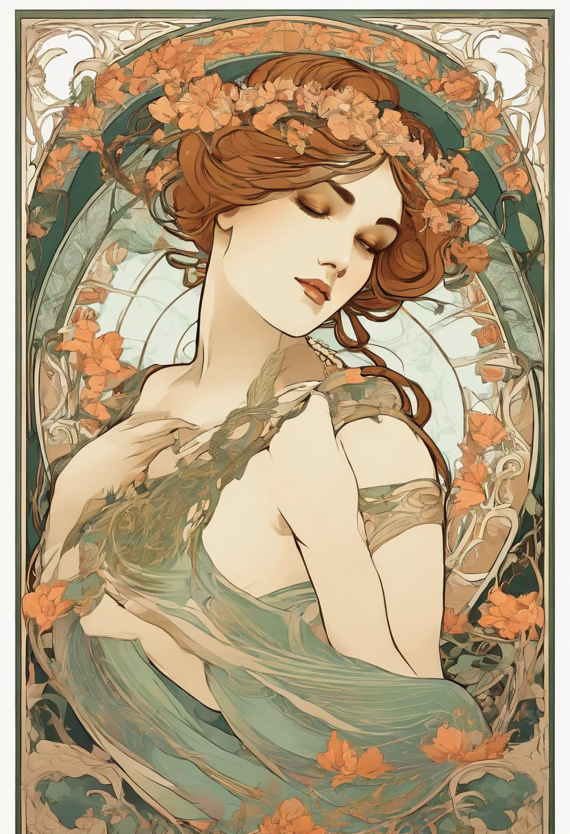 8K.Poster illustration in Alphonse Mucha style, Flat painting, A whole lobster，White background