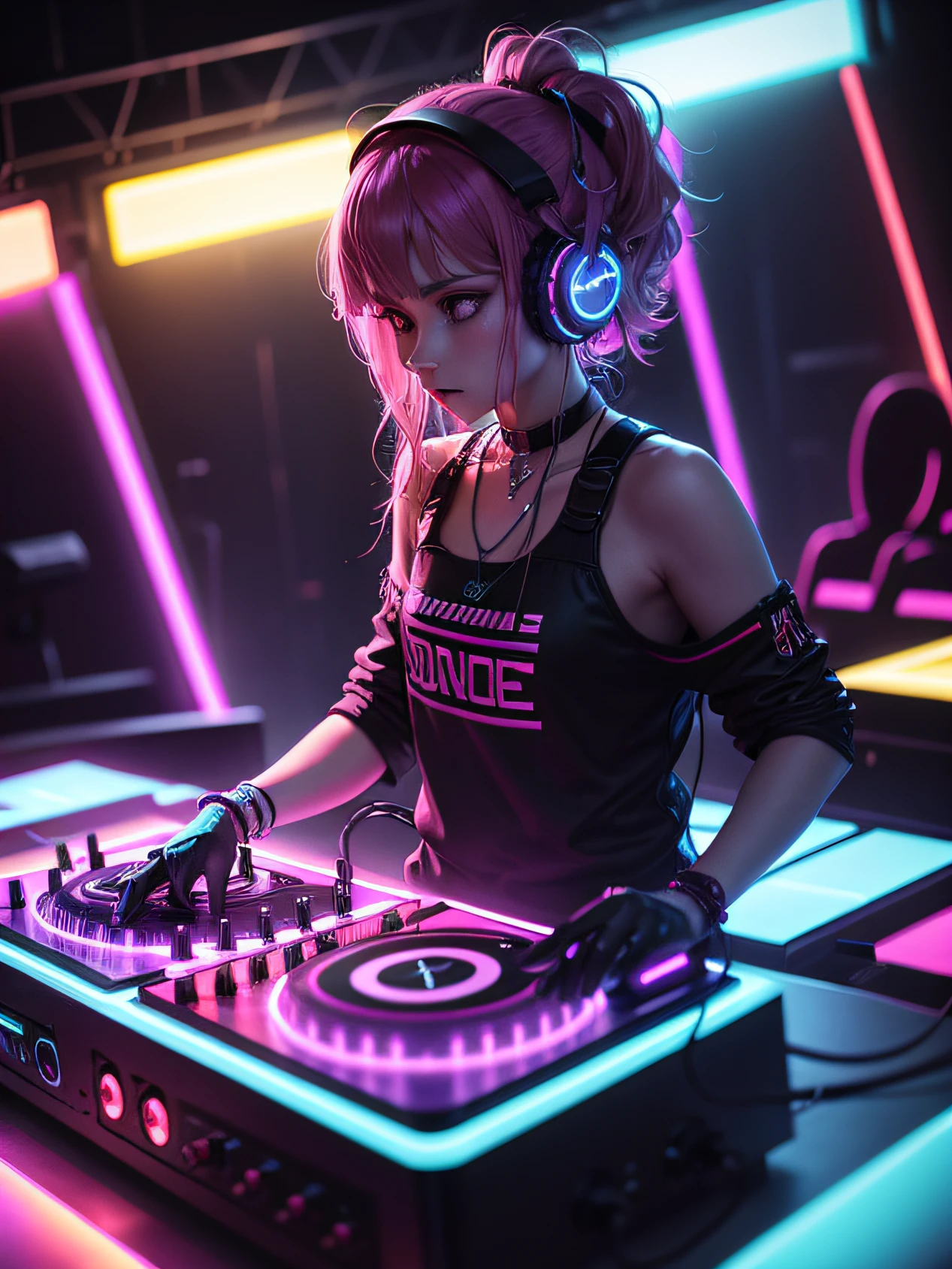 Neon Microphone & DJ Decks