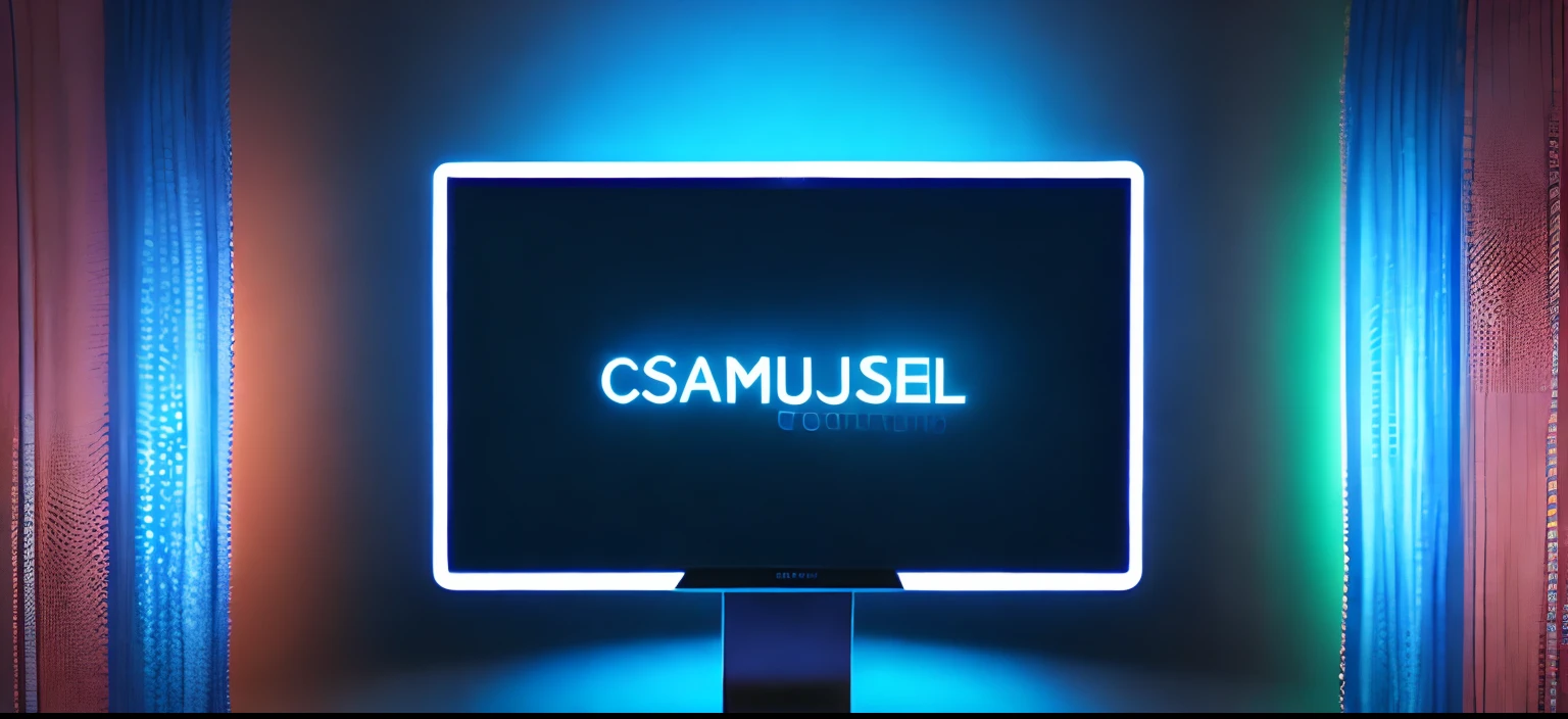 A computer monitor,It emits blue streamers,solid color backdrop,design sense,Professional typography,Special effects fibers float past the display with particles,