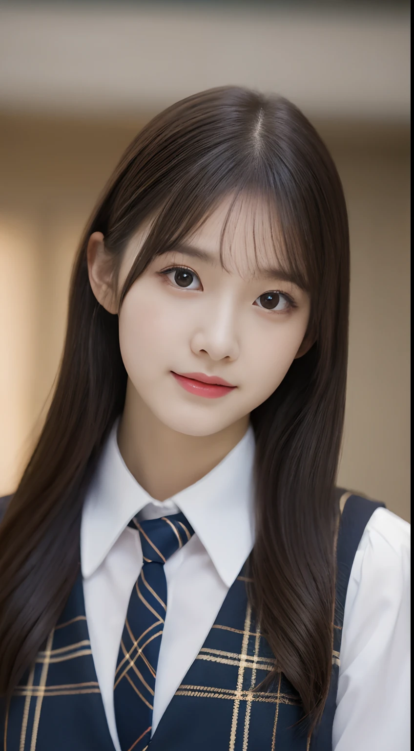 tmasterpiece,top-quality,offcial art,Highly detailed CG Unity 8K wallpapers,female high-school student,Very delicate beautiful,超A high resolution,(realisticlying:1.4),Golden Hour Lighting,(full body Esbian),in class room,(Platinum Shorthair:0.8),(Pretty eyes),looking at viewert,facing front,Twin-tailed hair, ssmile,JK Skirt(Plaid),Petite bust,high-school uniform,neck tie, tmasterpiece, best qualtiy, RAW photogr, realisticlying, faces, incredibly absurd res, depth of fields, hight resolution, ultra - detailed, finedetail, Very detailed, extremely detailed eye and face, Sharp pupils, pupil realistic, tack sharp focus, cinmatic lighting, Idol style、Super Cute:1.2、A dark-haired、bangss、