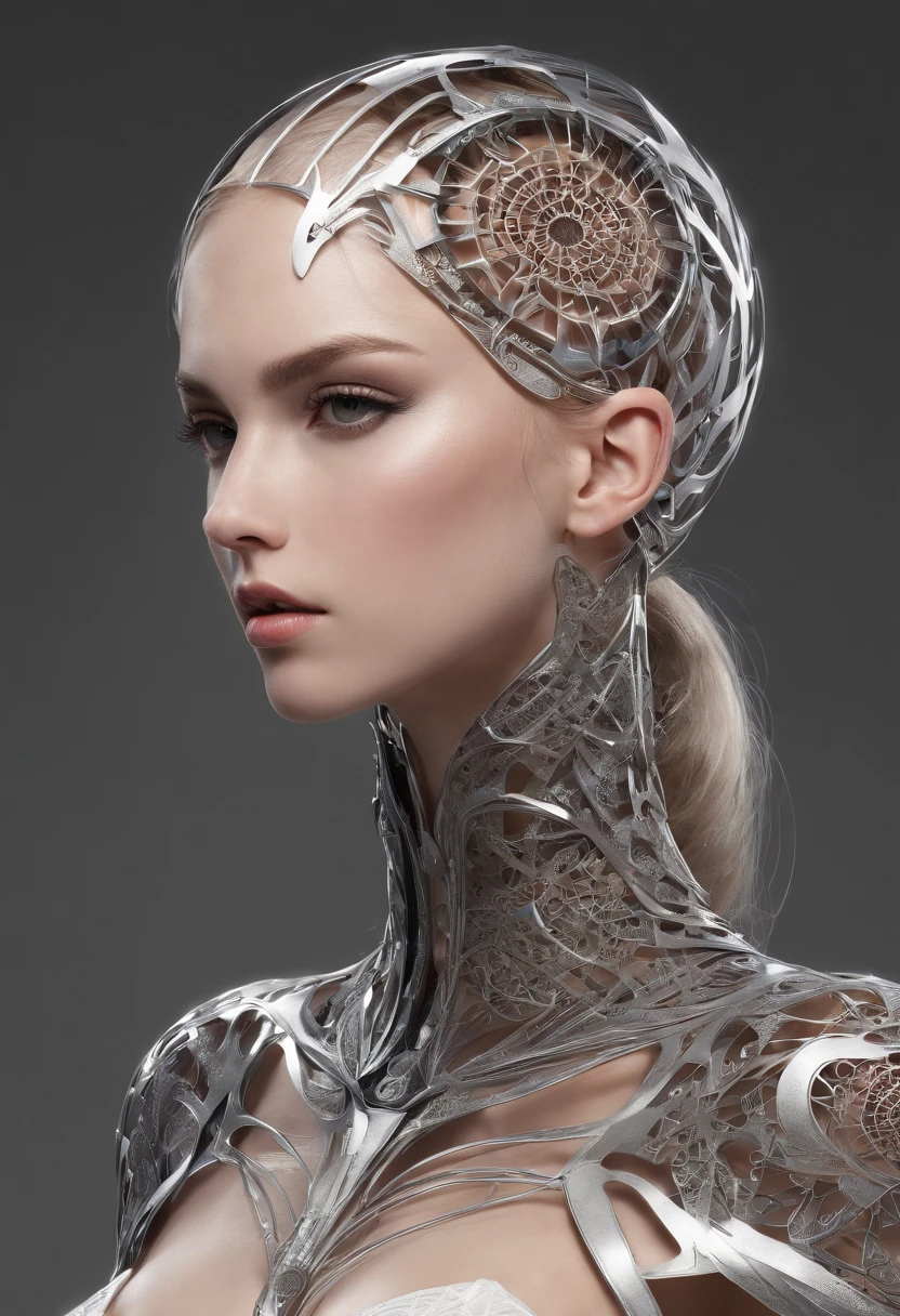 Fractal theme, mockup, female cyborg, , gigantic cleavage breasts, Artistic stereoscopic measurement, Math, Artistic fantasy, Art Flower of Life sacred geometry, Sparks and surges, Sticker, Vector t-shirt art design, Prepare for printing, white bg, vibrant, Thin outline lines of absolute black, Detailed, Sticker