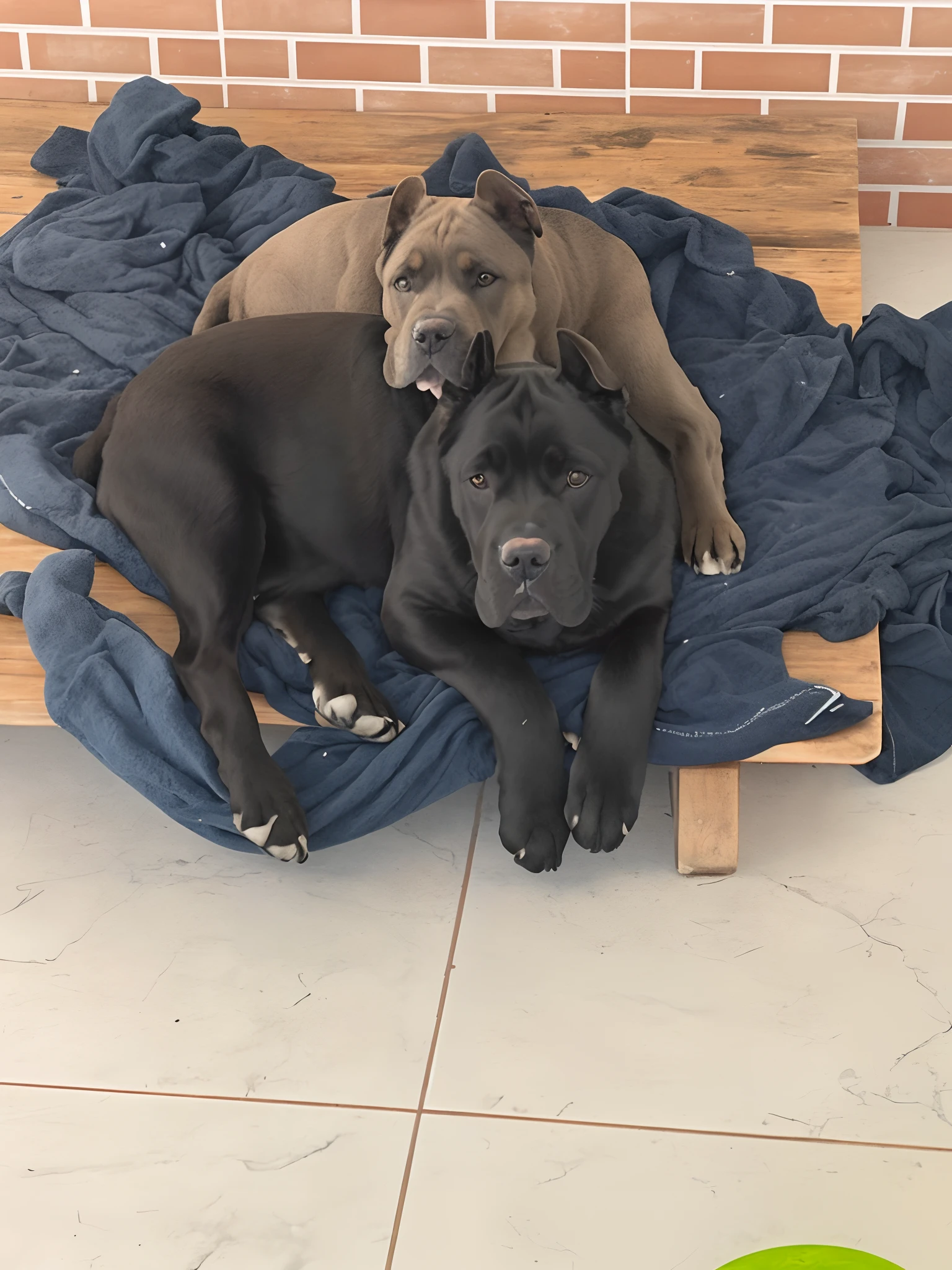 There are two dogs lying on a blanket on the floor, they are all laying down, very realistic, olhar orgulhoso, atordoante!, empoeirado e fumegante, Filhotes, deitados de costas, Two dogs, muito realista, 2 anos, !!altamente detalhado!!, !!Beautiful!!, preto e avermelhado, Directed by: Emma Andijewska, masculino e feminino, dois do sexo masculino