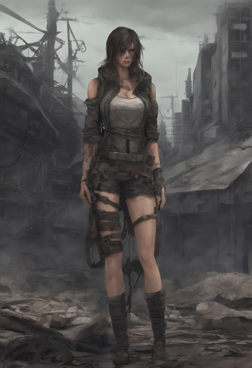 girl with,arma,Clothes are torn,large full breasts,distressed face,