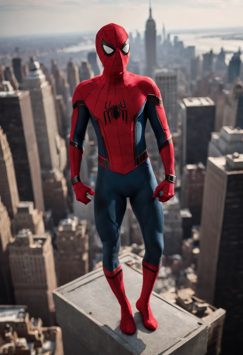 Spider - Man in suit standing on a roof with a city in the background, Pedro Parker, Homem-Aranha, aranha - homem, Retrato do Homem-Aranha, hq 4k papel de parede, Aranha altamente detalhada - Man, Peter Parker como Homem-Aranha, Estilo futurista Homem-Aranha, 8k render", medium close - up ( Mcu ), Spiderman, Trending in ArtStation 4K, cg arte